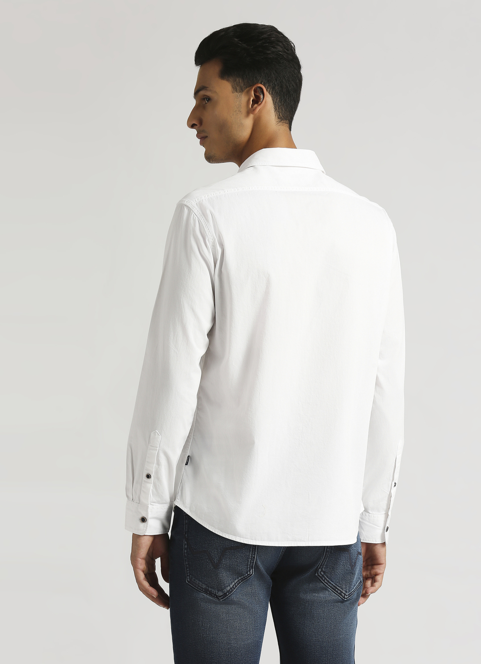 White Solid Double Pocket Long Sleeve Shirt, , large image number 1