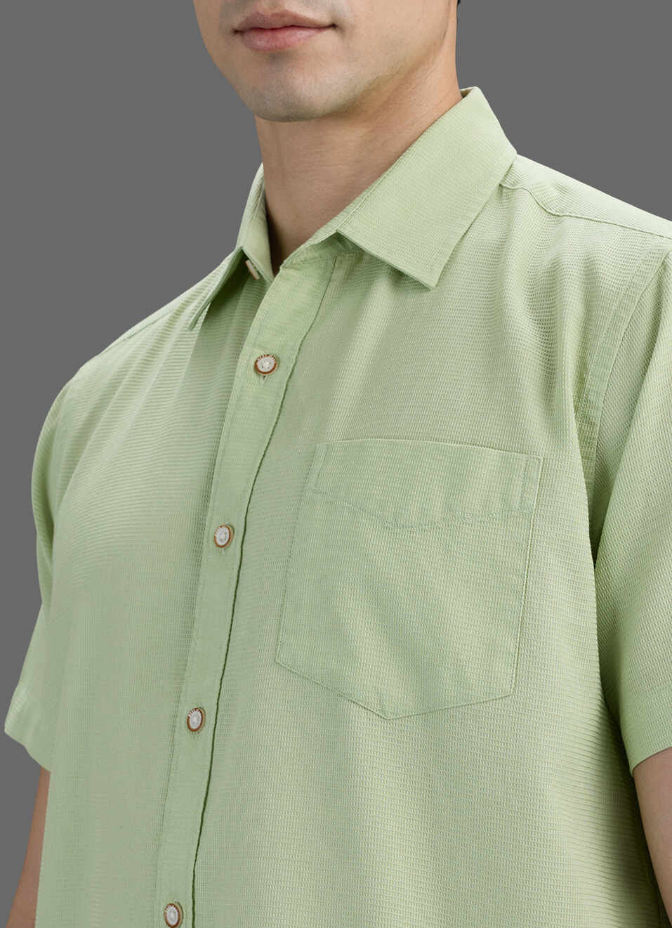 Men Lime Green Solid Dobby Short Sleeve Shirt, , large image number 1