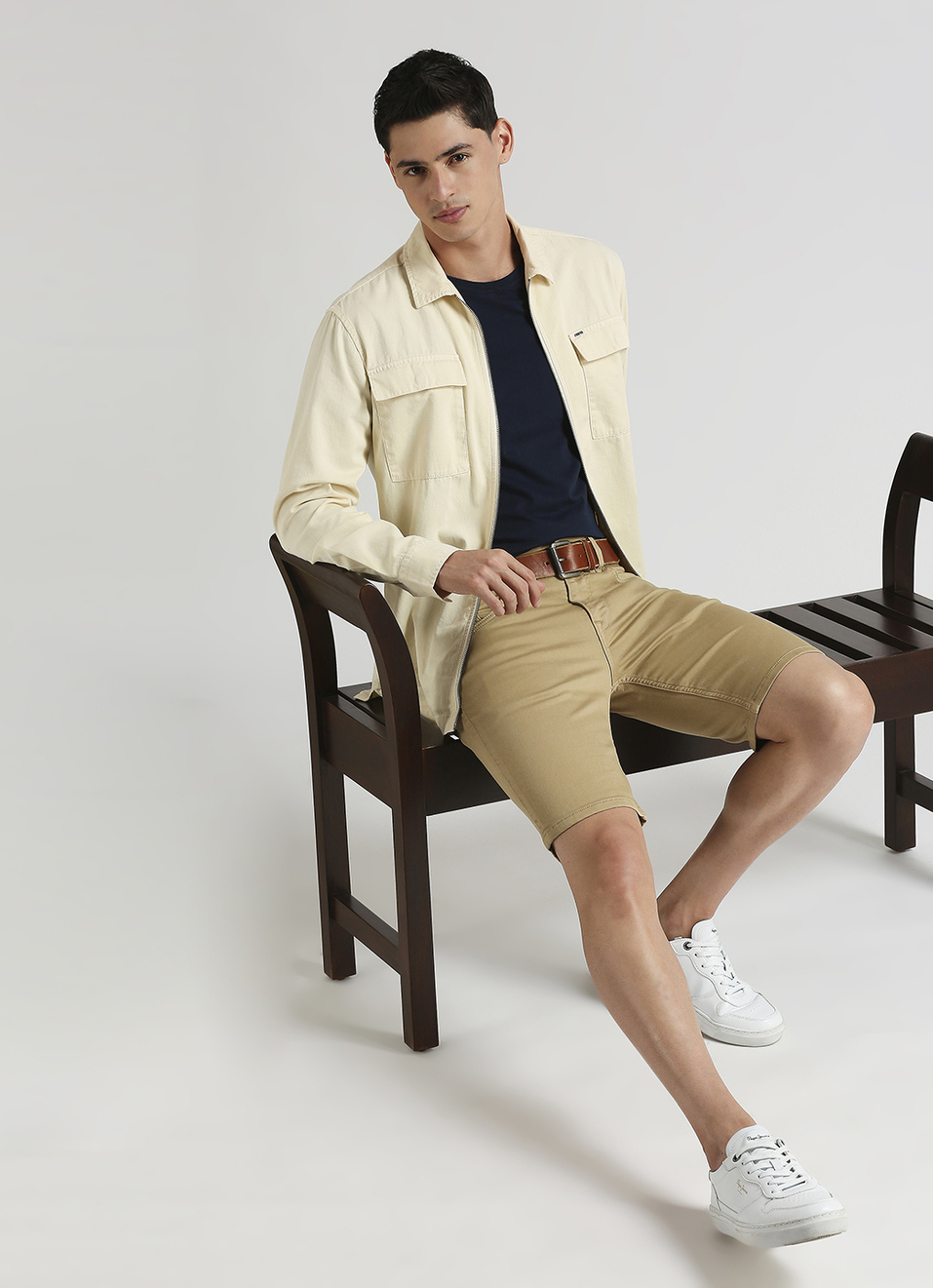 Chinox Beige Mid Rise Regular Fit Gymindigo Shorts, , large image number 6