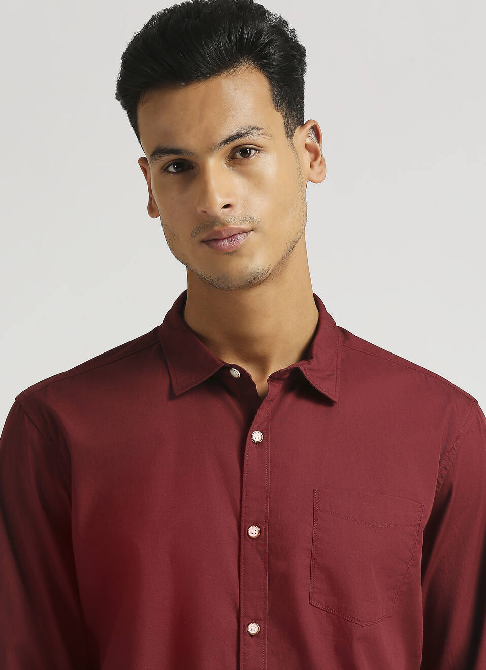 Maroon Solid Single Pocket Long Sleeve Shirt, , large image number 4