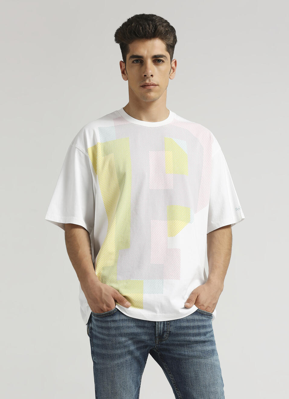 White Water Based Print Oversized Short Sleeve T-shirt , , large image number 0
