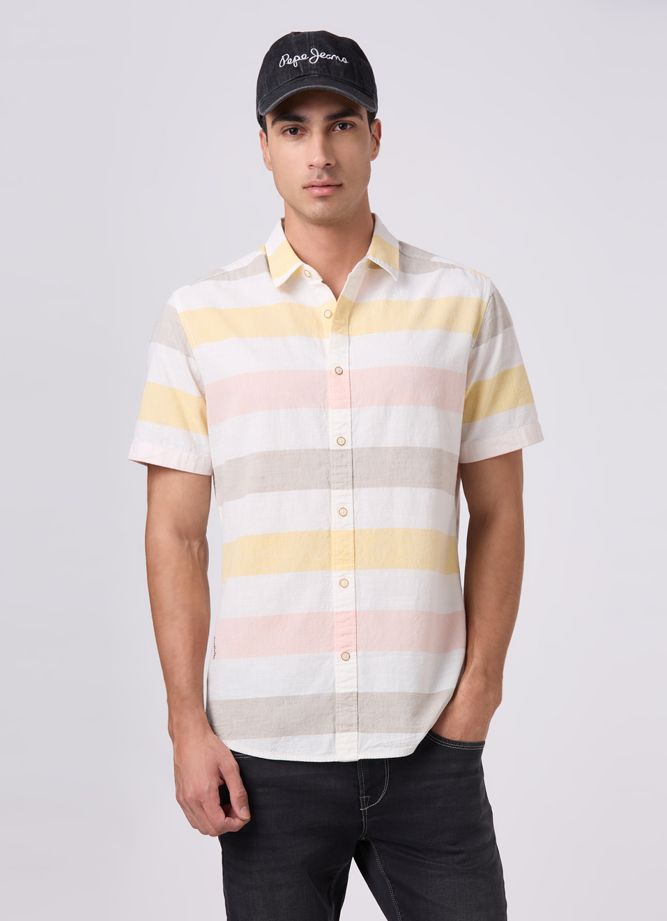 Men White Striped Shirt, , large image number 0