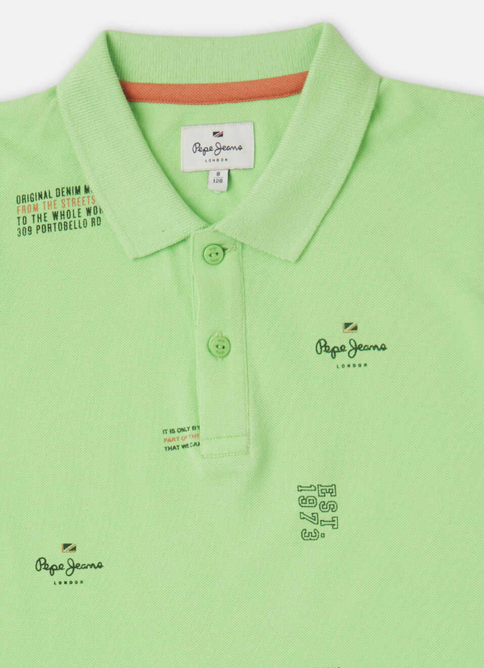 Boys Green Typographic Print Short Sleeve Polo, , large image number 2