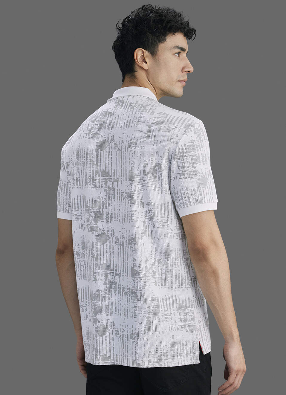 Men Off White Printed Polo Collar T-shirt, , large image number 6