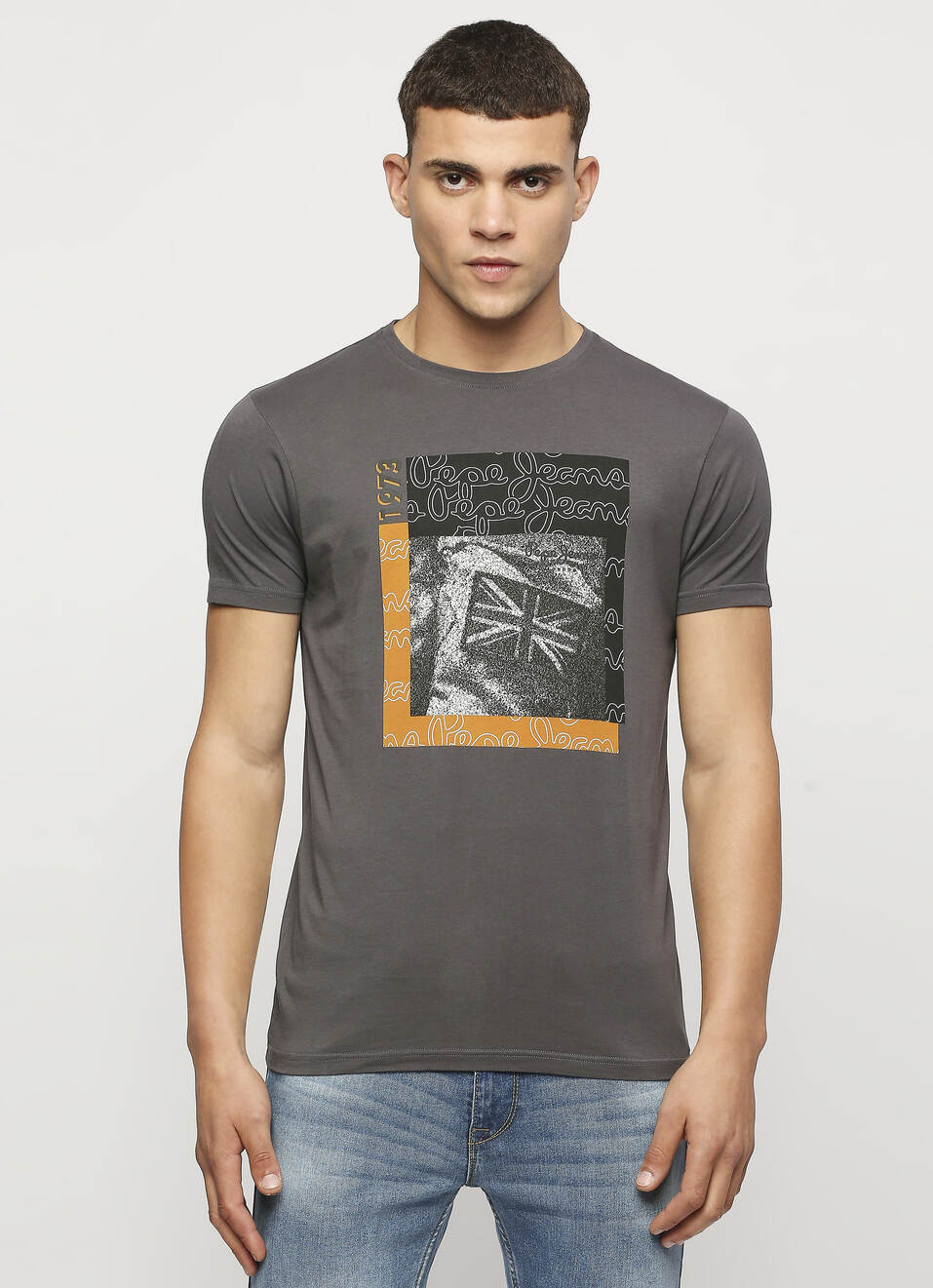 Grey Union Jack Printed Short Sleeve Tee, , large image number 1