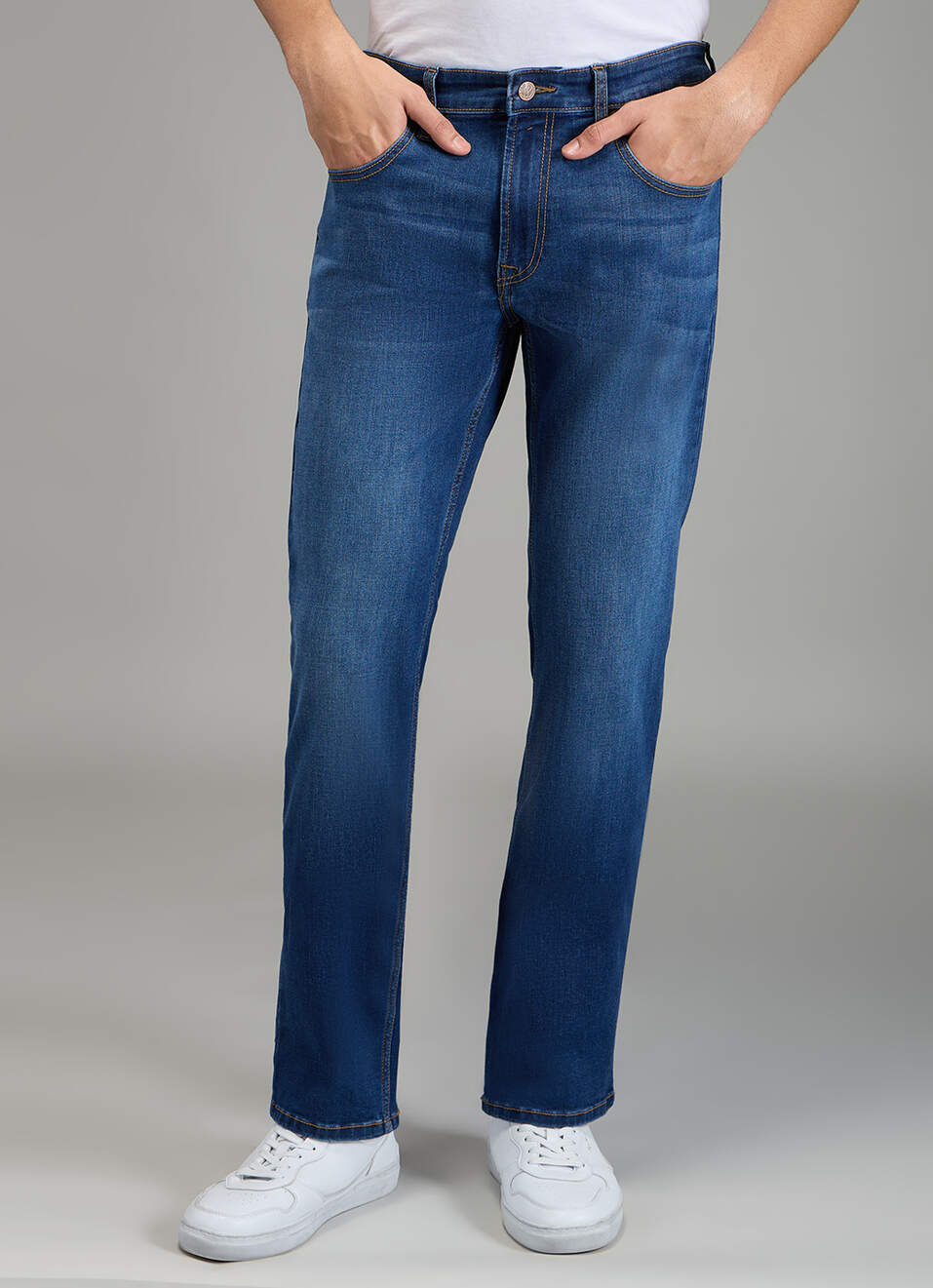 Men Blue Mid Rise Straight Fit Stretchable Jeans, , large image number 1