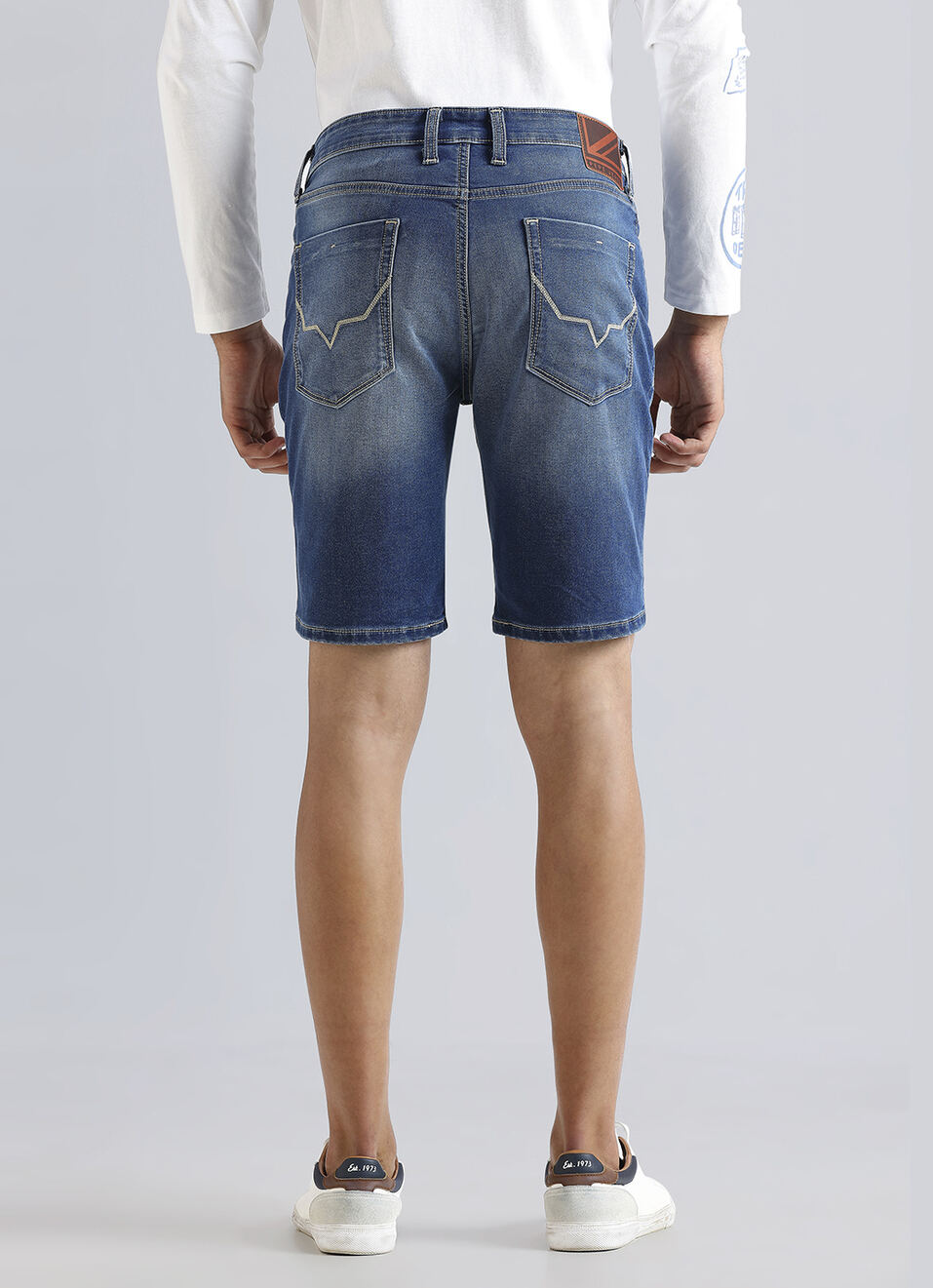 Chinox Blue Mid Waist Denim Shorts, , large image number 3