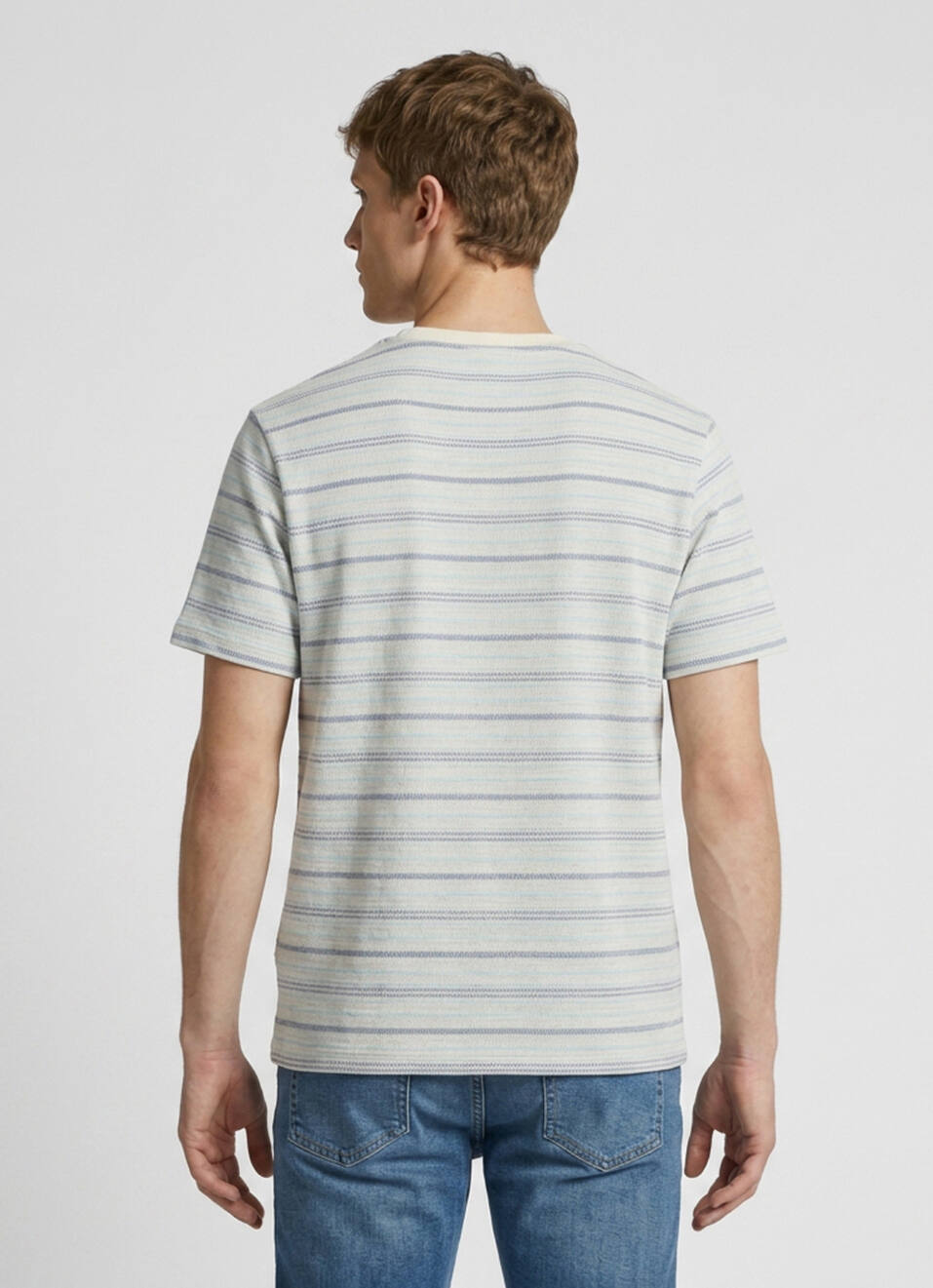 Men White Striped Relaxed Fit Short Sleeve T-shirt, , large image number 2