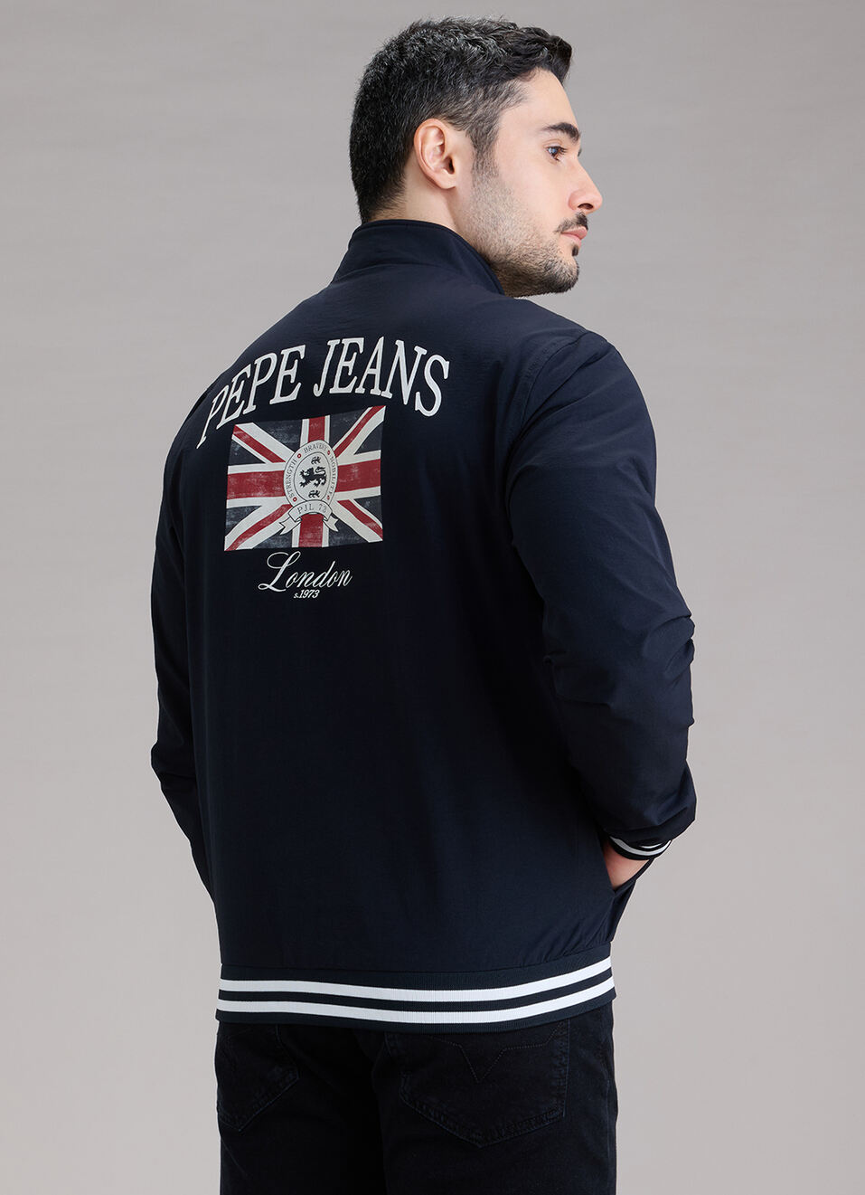 Men Blue Printed High Neck Long Sleeve Jacket, , large image number 2