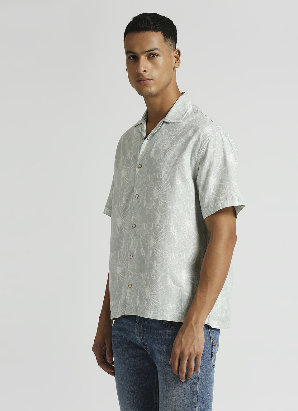 Mint Botanical Print Resort Collar Short Sleeve Shirt, , large image number 3