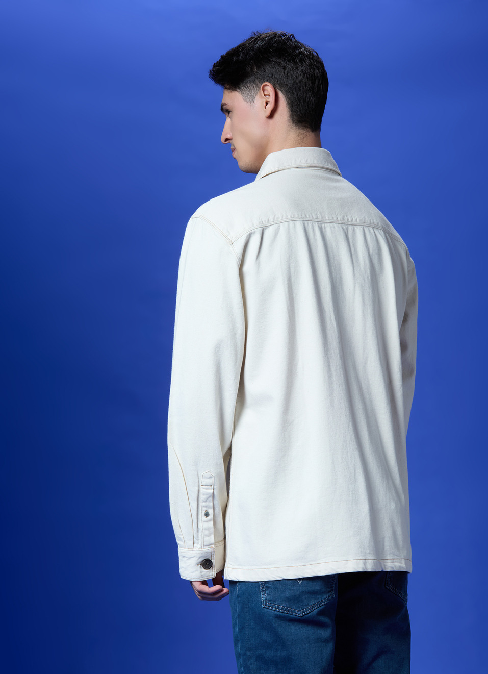 Ecru Cargo Pocket Full Sleeve Oversized Shirt, , large image number 2