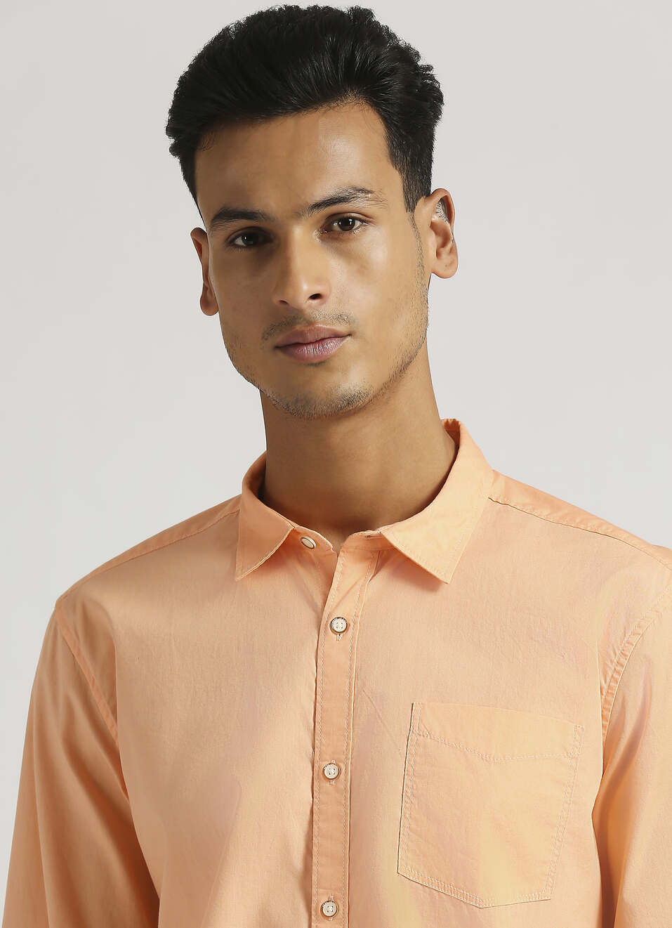 Peach Solid Single Pocket Long Sleeve Shirt, , large image number 4