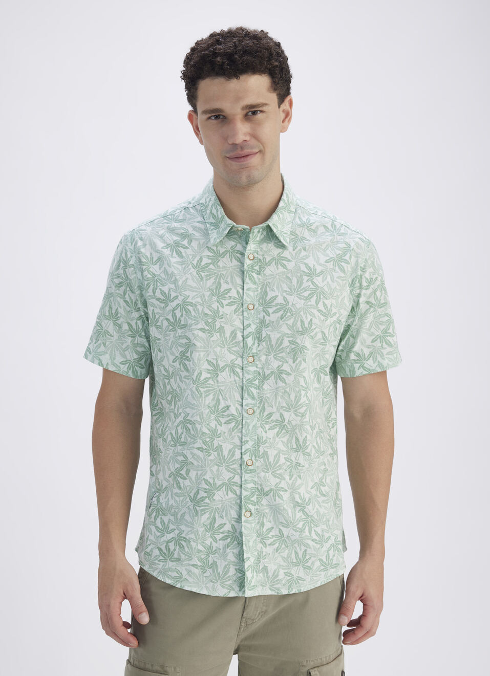 Men Blue Botanical Print Short Sleeve Shirt, , large image number 1
