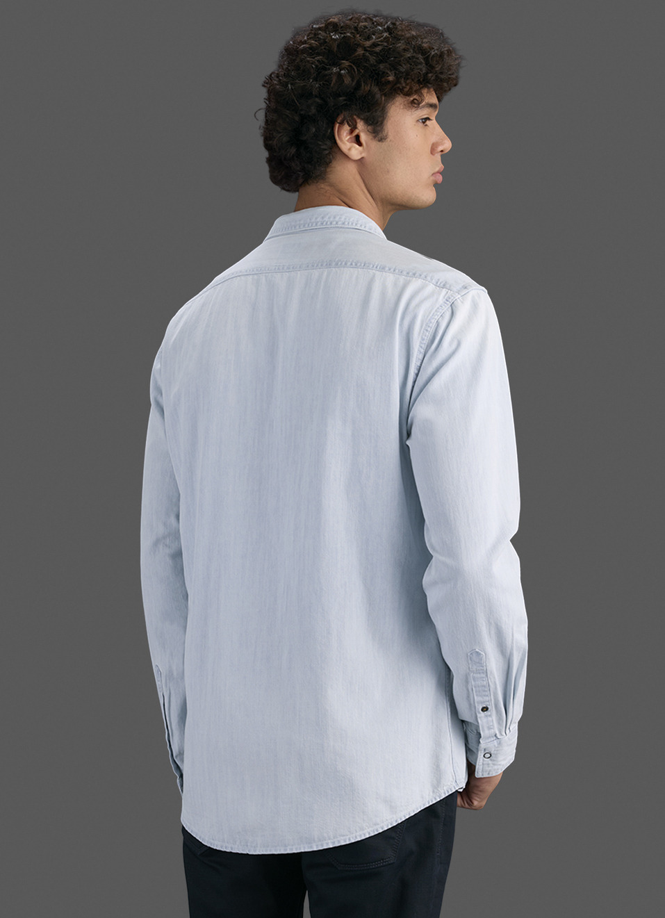Men Light Blue Denim Long Sleeve Shirt, , large image number 3