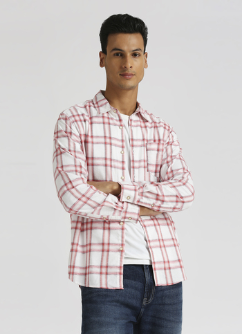 Peach Yarn Dyed Checks Long Sleeve Shirt