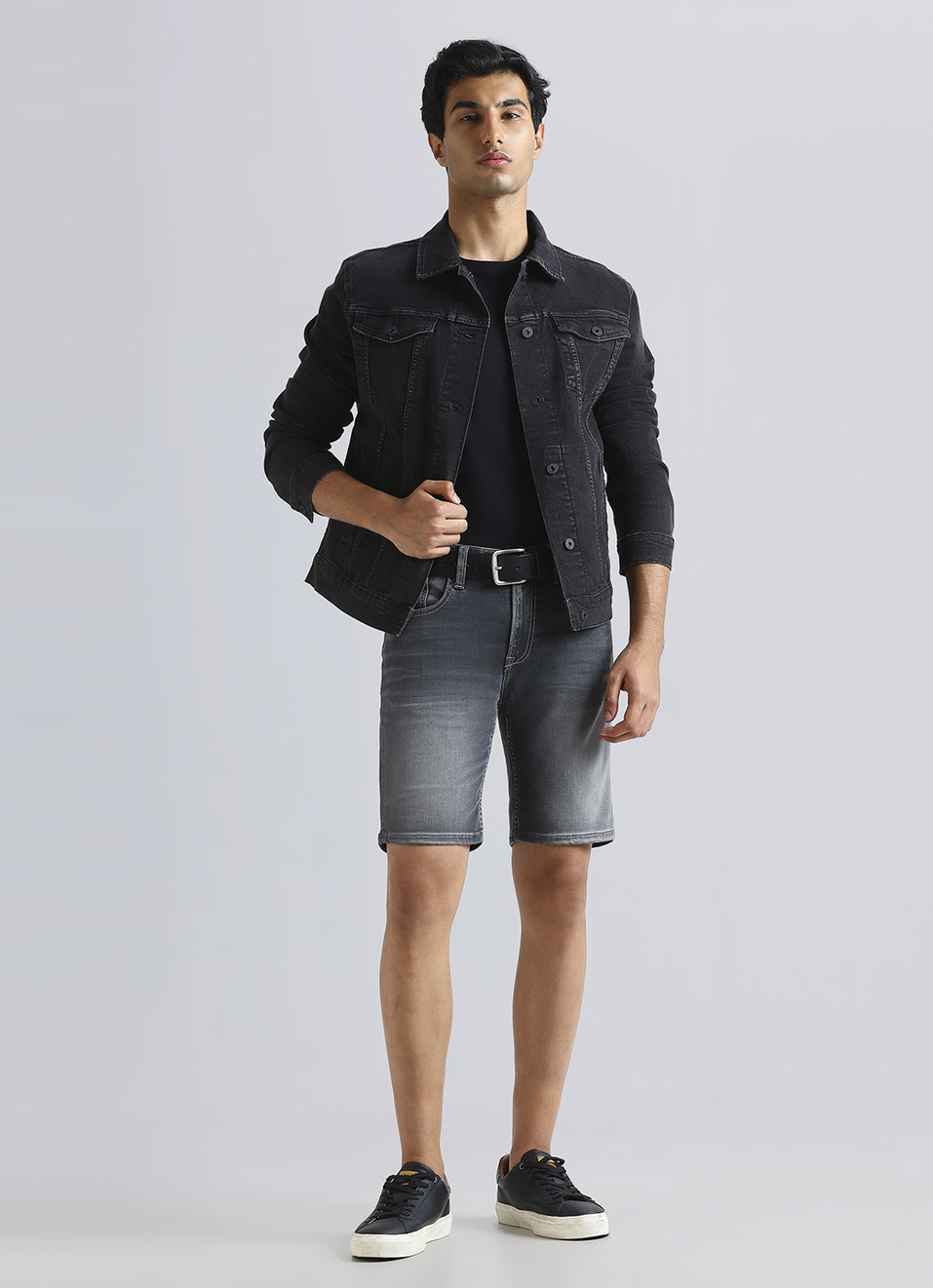 Black Mid Waist Denim Shorts, , large image number 1