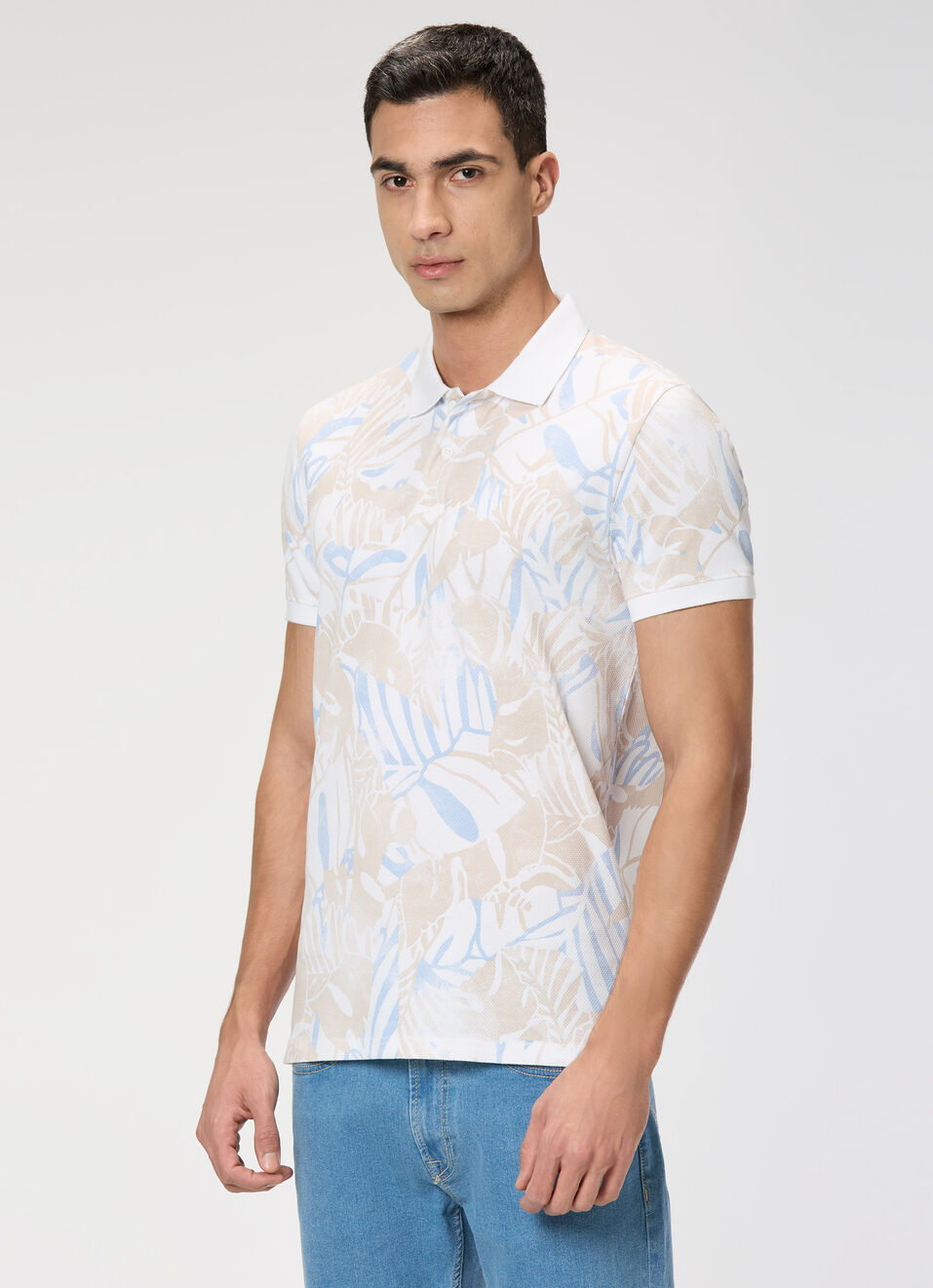 Men White Printed Polo Collar T-shirt, , large image number 3
