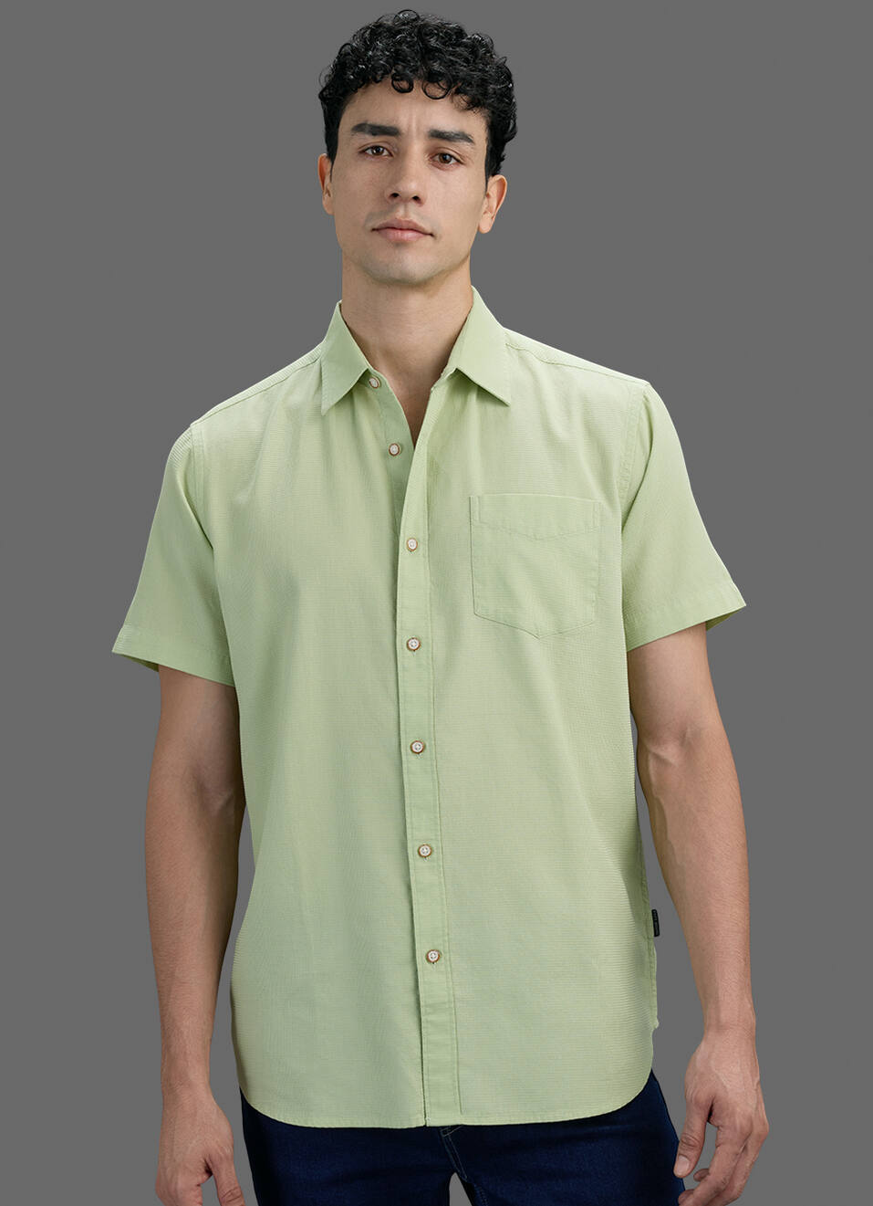Men Lime Green Solid Dobby Short Sleeve Shirt, , large image number 7