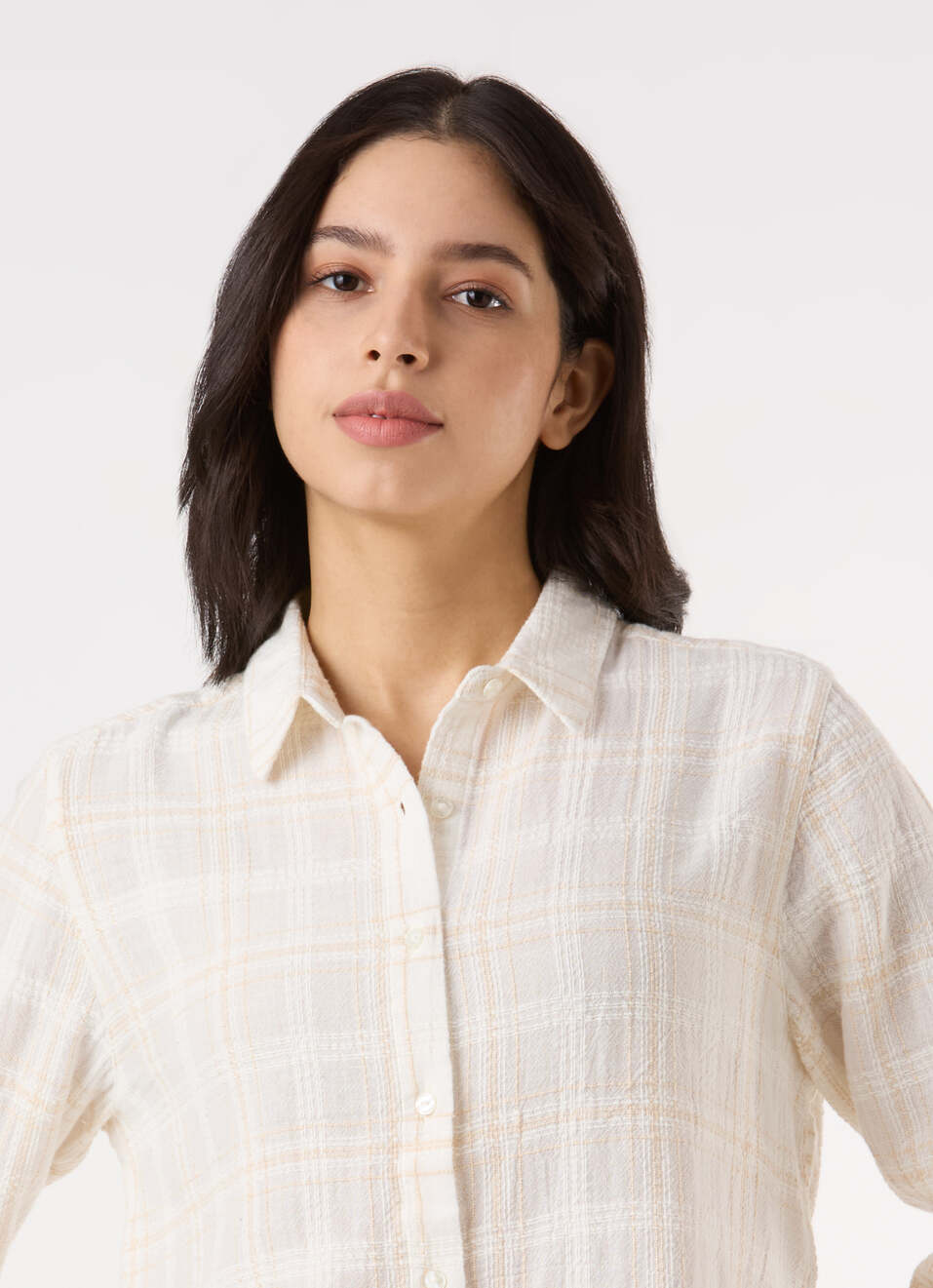 Women Beige Check Textured Regular Full Sleeve Shirt, , large image number 4