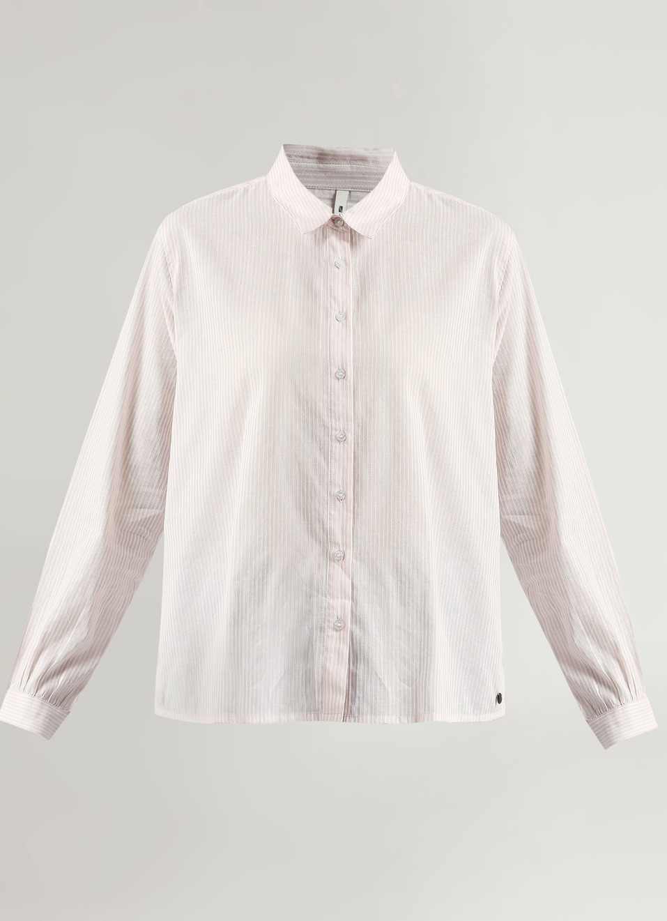 Pink Narrow Stripes High Low Hem Long Sleeve Shirt, , large image number 6