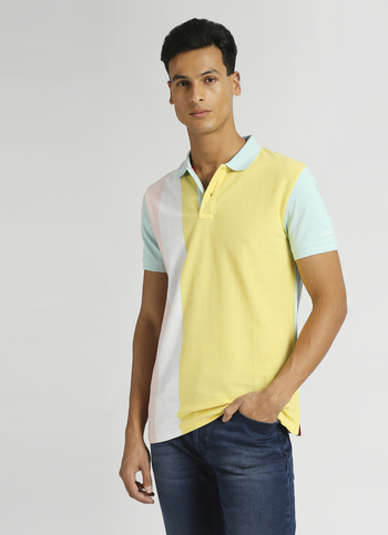 Sea Green Vertical Striper Pique Trendy Short Sleeve Polo