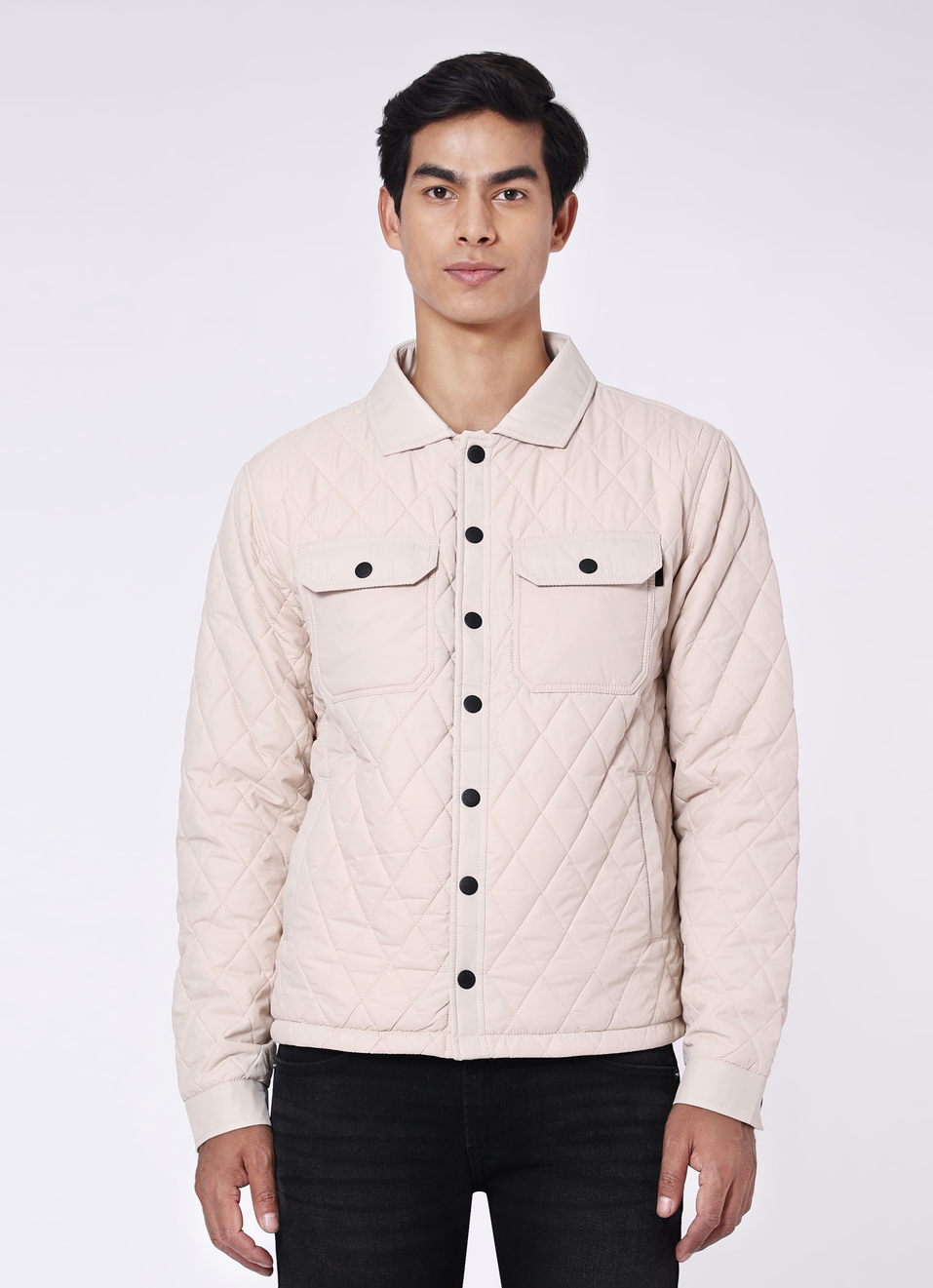 Men Beige Diamond Quilted Jacket, , large image number 1