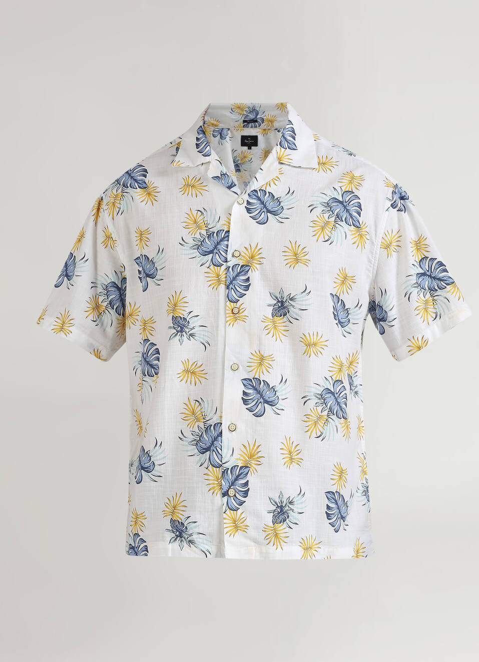 Off White Botanical Print Resort Collar Short Sleeve Shirt, , large image number 6