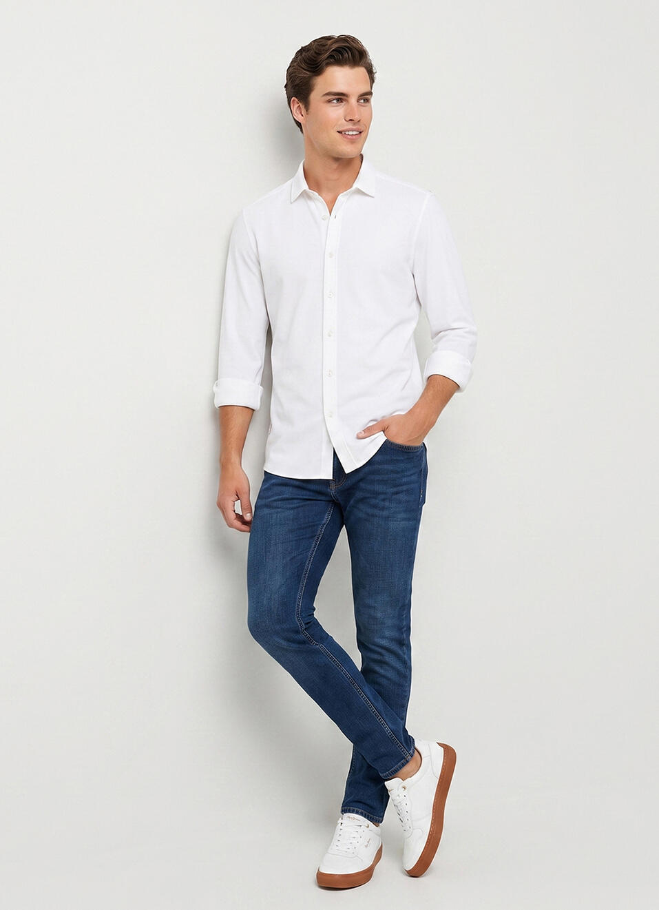 Men White Solid Shirt, , large image number 5