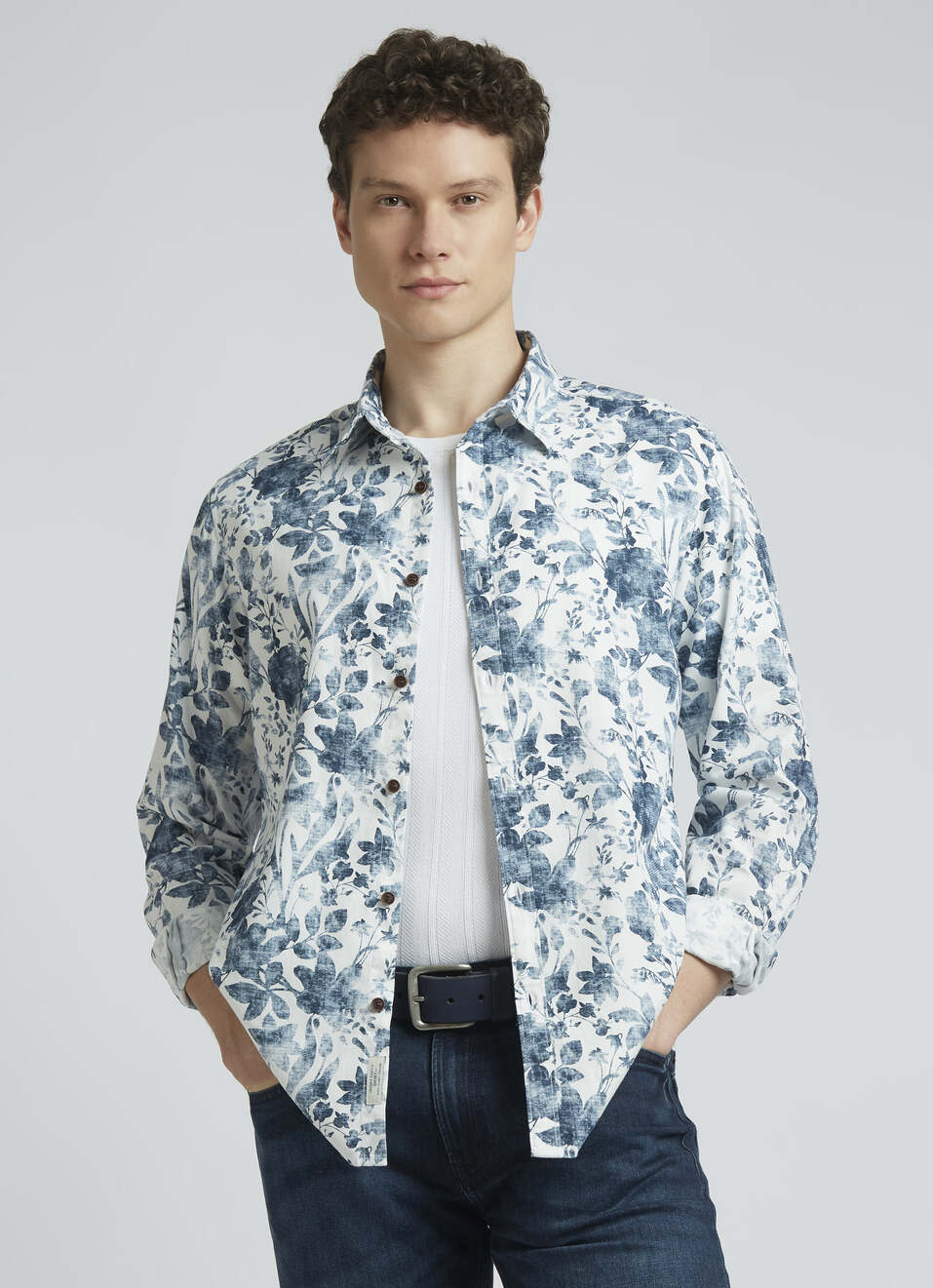 Blue Floral Print Full Sleeve Shirt, , large image number 0