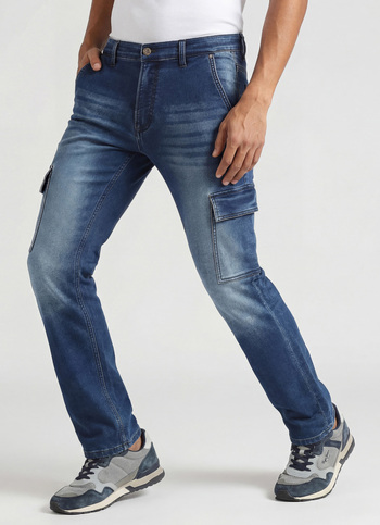 Men Straight Mid Rise Dark Blue Gymindigo Cargo