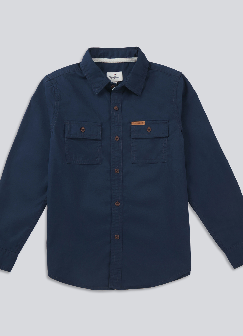 Boys Blue Double Pocket Full Sleeve Overdyed Shirt, , large image number 0