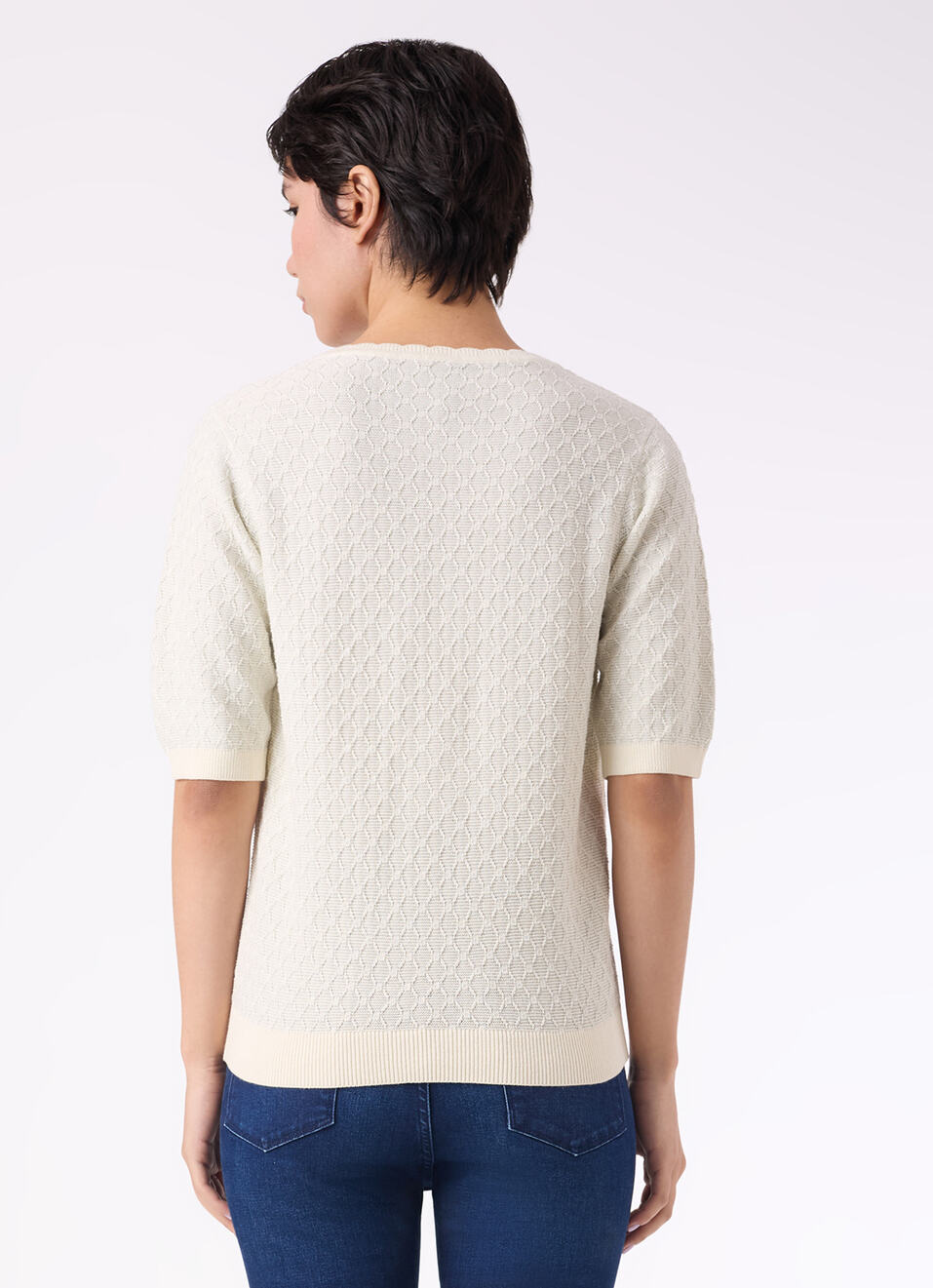 Women Ecru Textured Flat Knit Top, , large image number 2