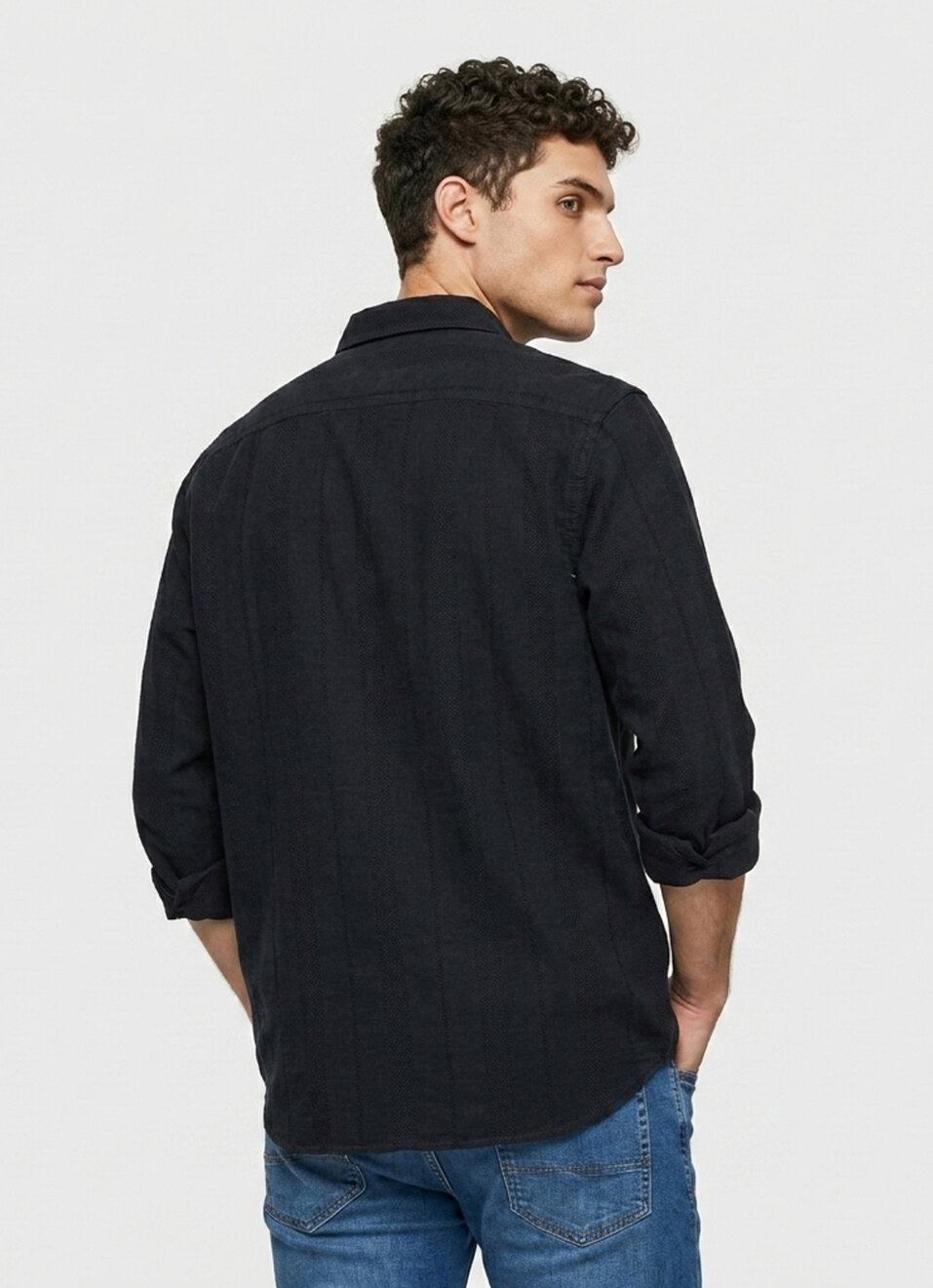 Men Grey Striped Dobby Long Sleeve Shirt, , large image number 2