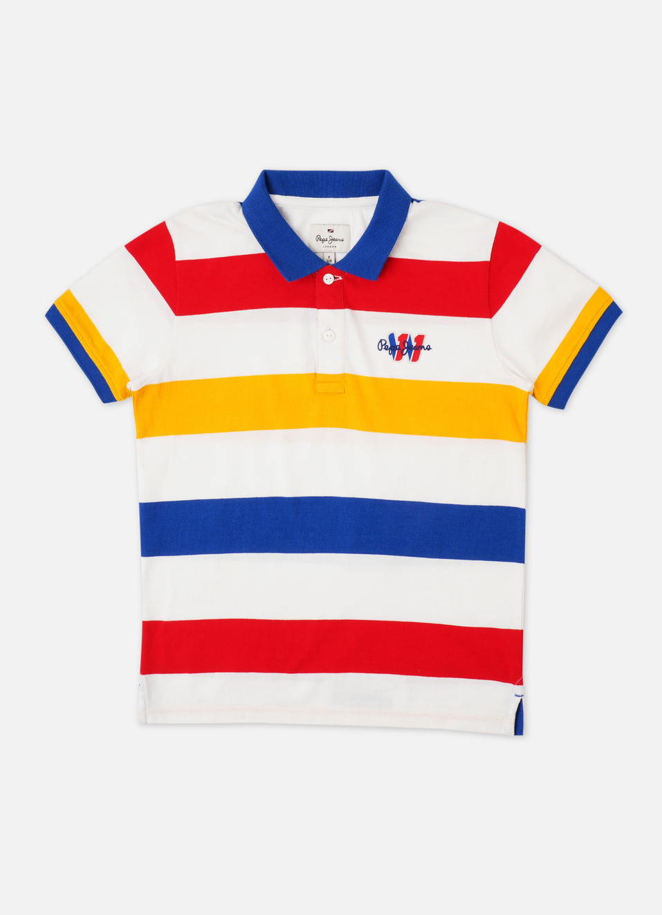 Boys Blue Stripes Short Sleeve Polo, , large image number 0