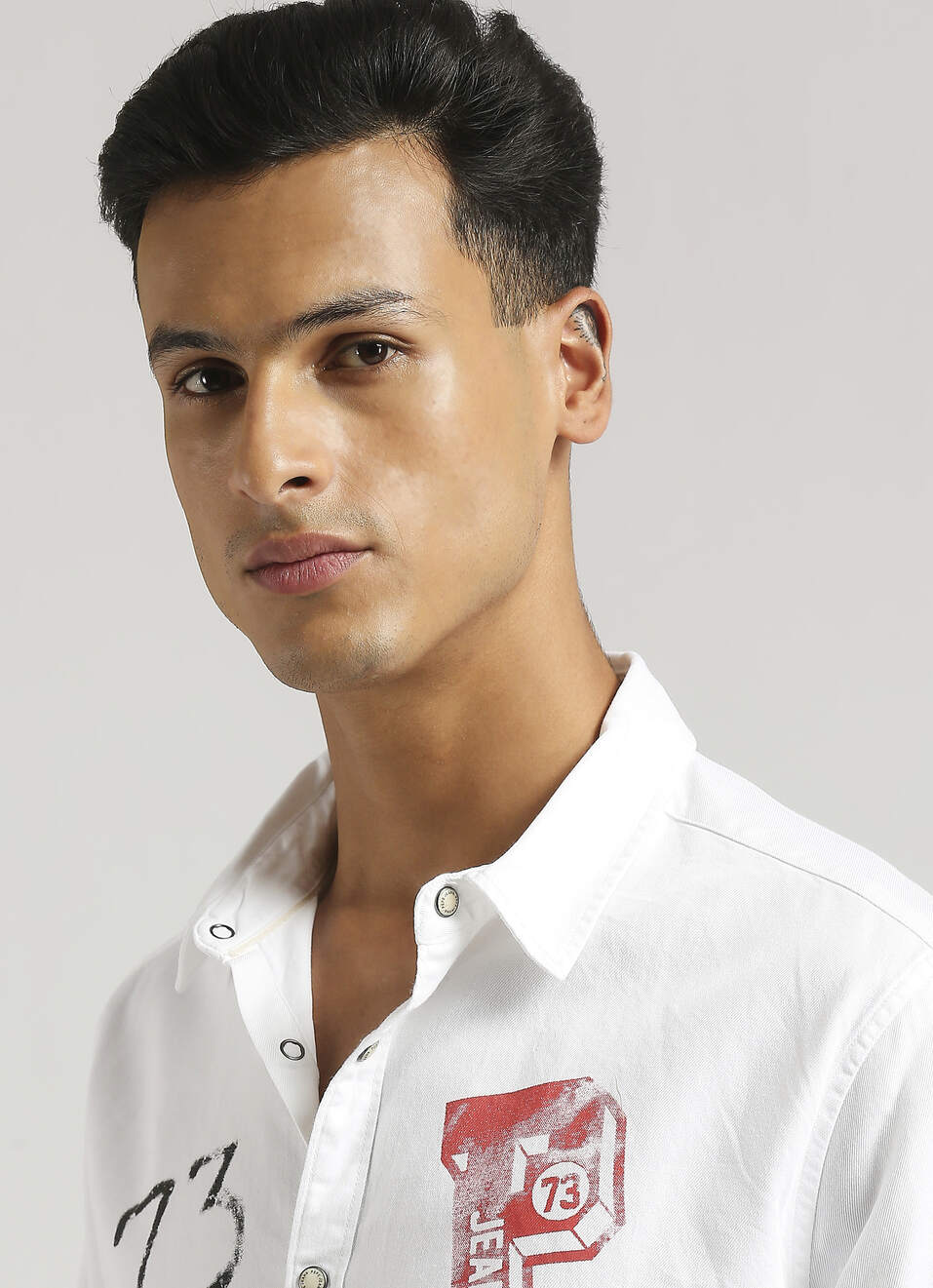White Brand Print Ecru Snap Button Long Sleeve Shirt, , large image number 4