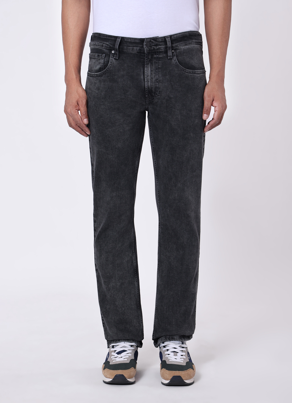 Men Grey Mid Rise Straight Leg Stretchable Jeans, , large image number 1