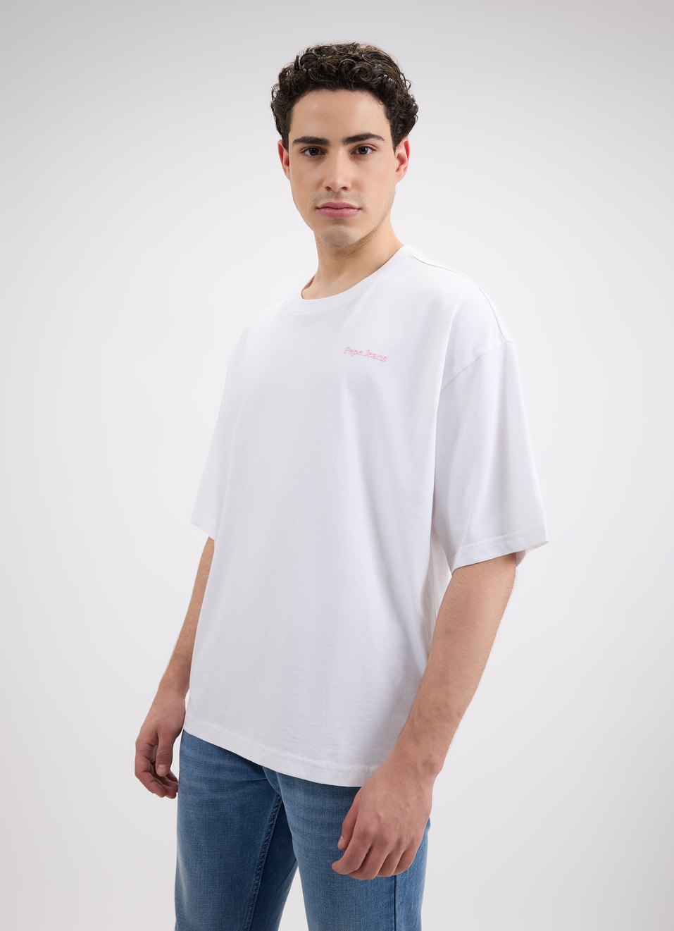 Men White Back Print Short Sleeve Oversized T-shirt, , large image number 3
