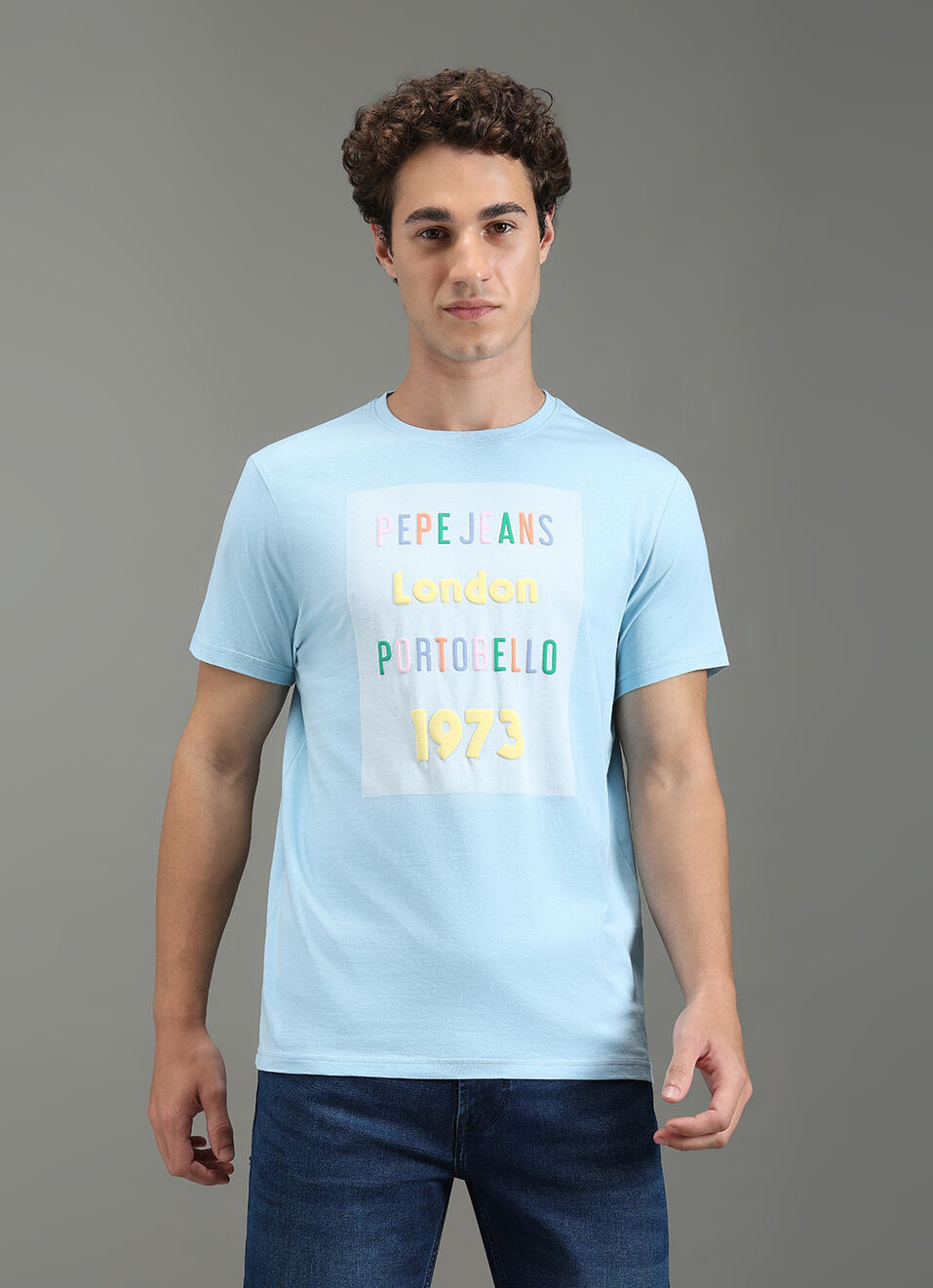 Men Blue Slim Fit Graphic T-shirt, , large image number 5