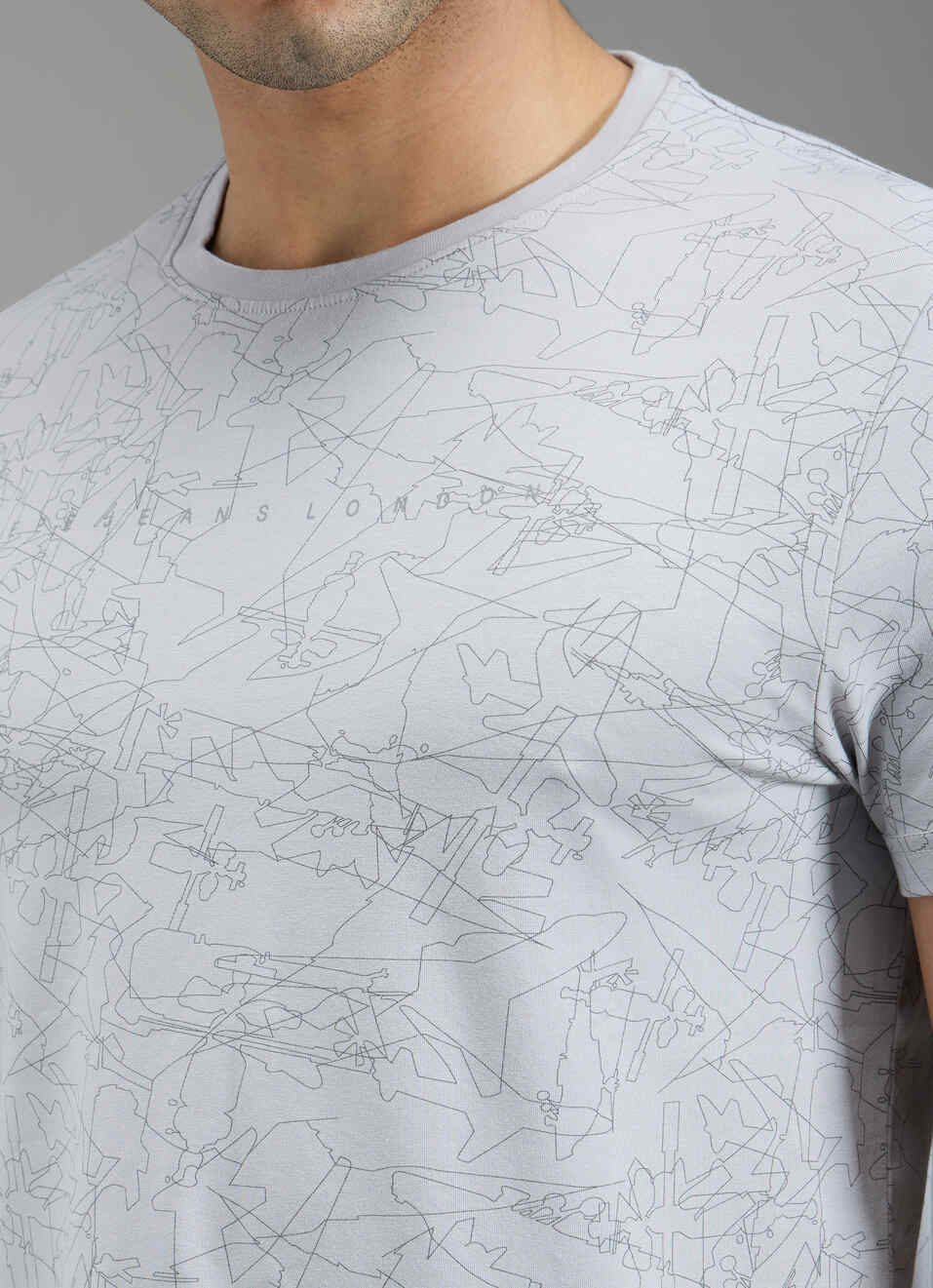 Men Grey Abstract Print Slim Fit T-shirt, , large image number 5