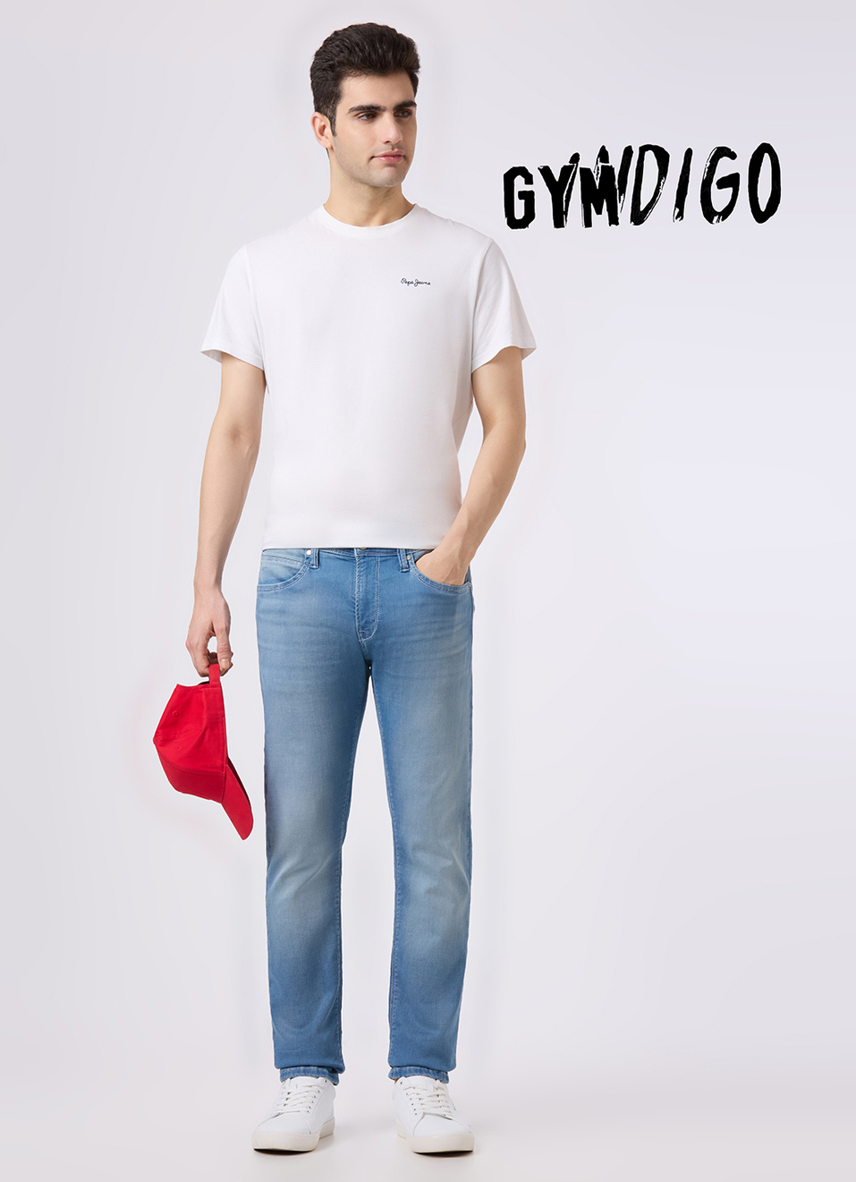 Men Light Blue Mid Rise Slim Fit Gymindigo Jeans, , large image number 1
