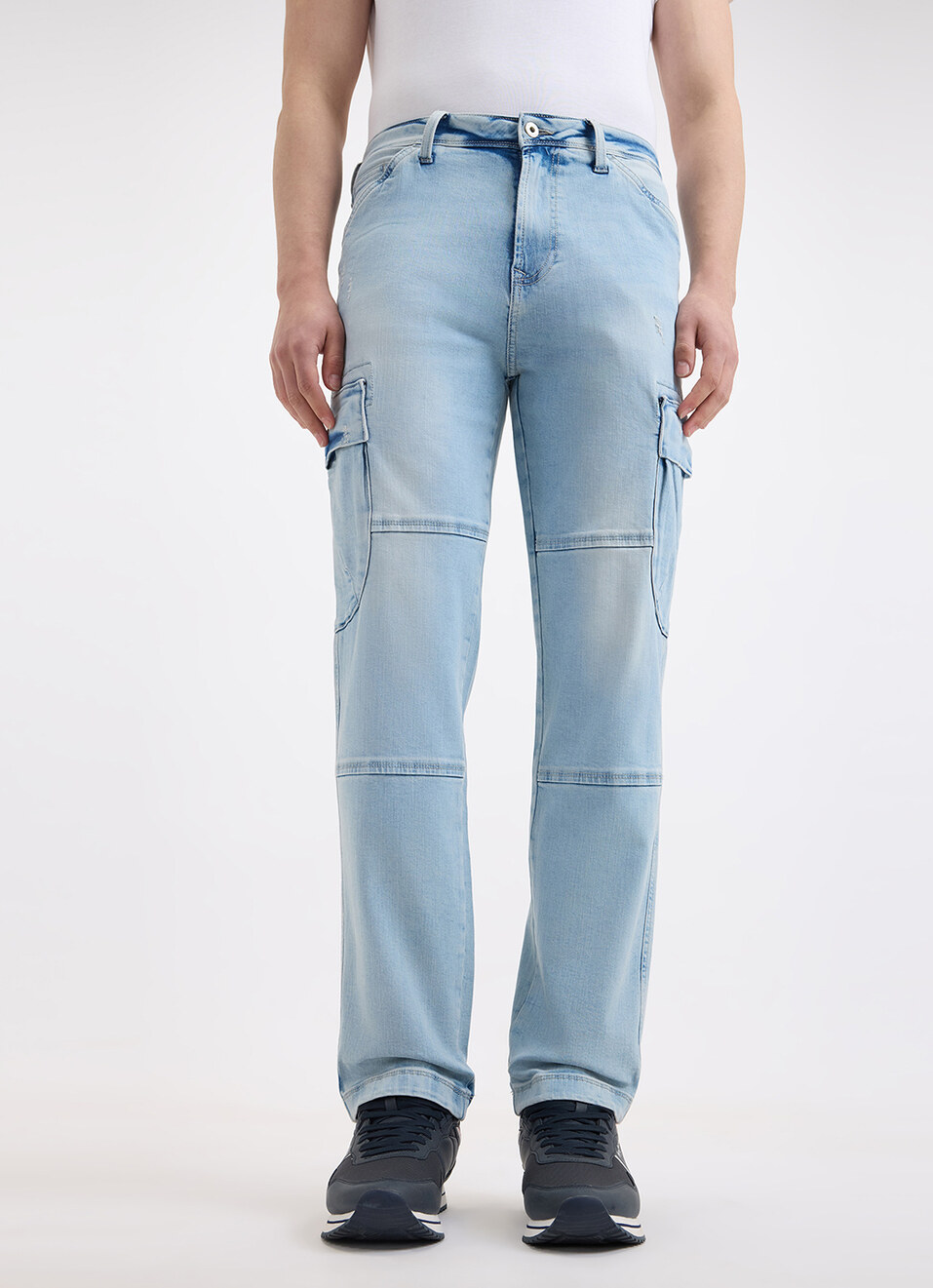 Men Blue Straight Fit Mid Rise Cargo Jeans, , large image number 6