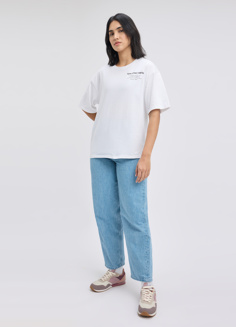 Women White Back Print Short Sleeve Oversized T-shirt, , large image number 5