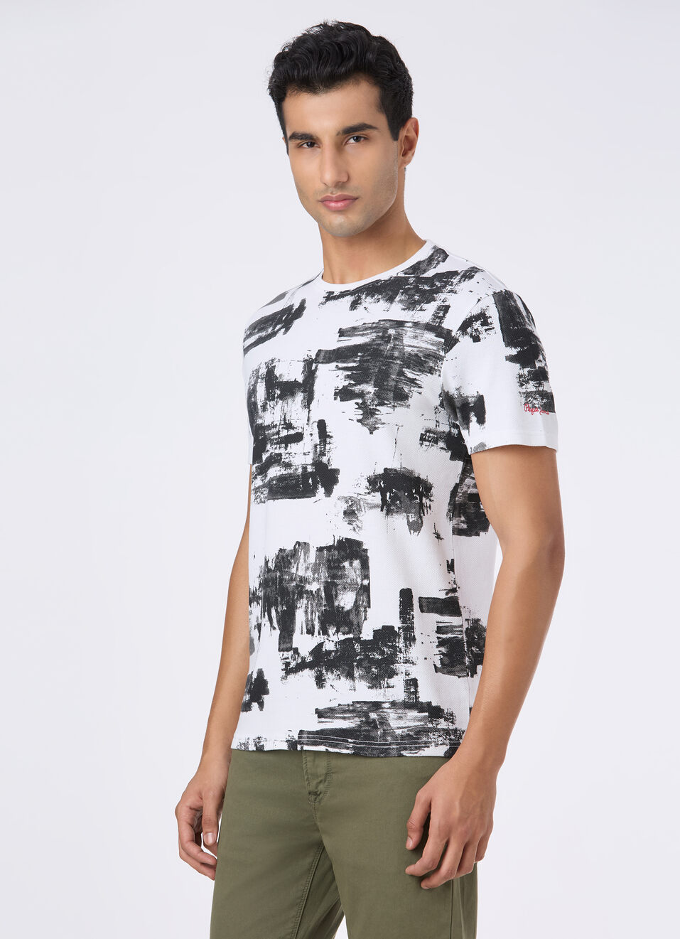 Men Black Abstract Print Slim Short Sleeve T-shirt, , large image number 3