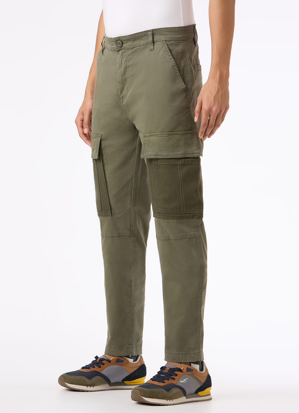 Men Green Overdyed Mid Rise Utility Stretch Cargo Pants, , large image number 0