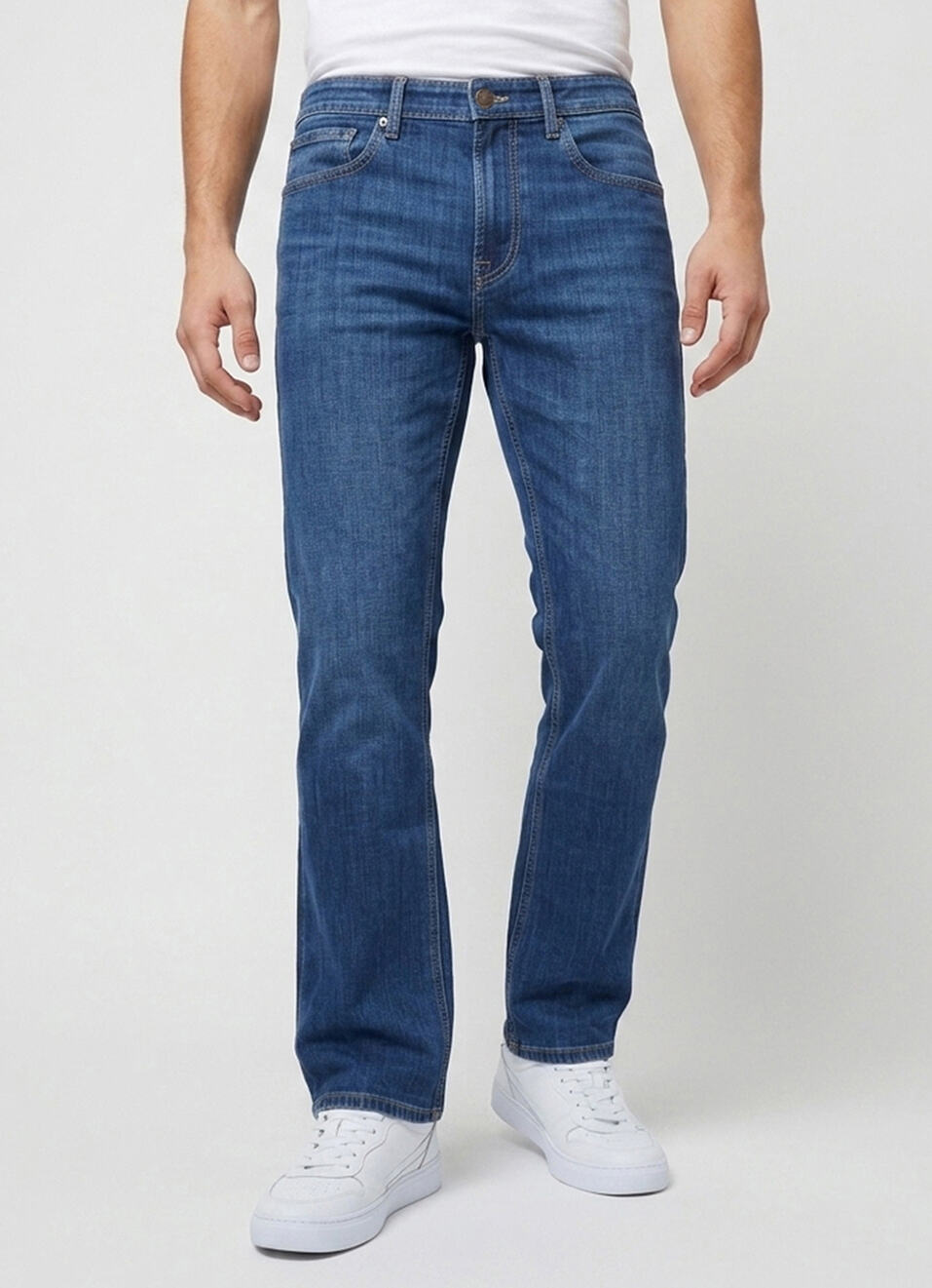 Men Blue Straight Fit Mid Rise Jeans, , large image number 2