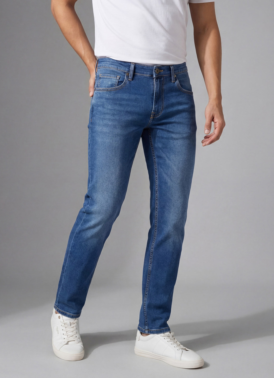 Men Blue Mid Rise Slim Fit Stretchable Jeans, , large image number 0