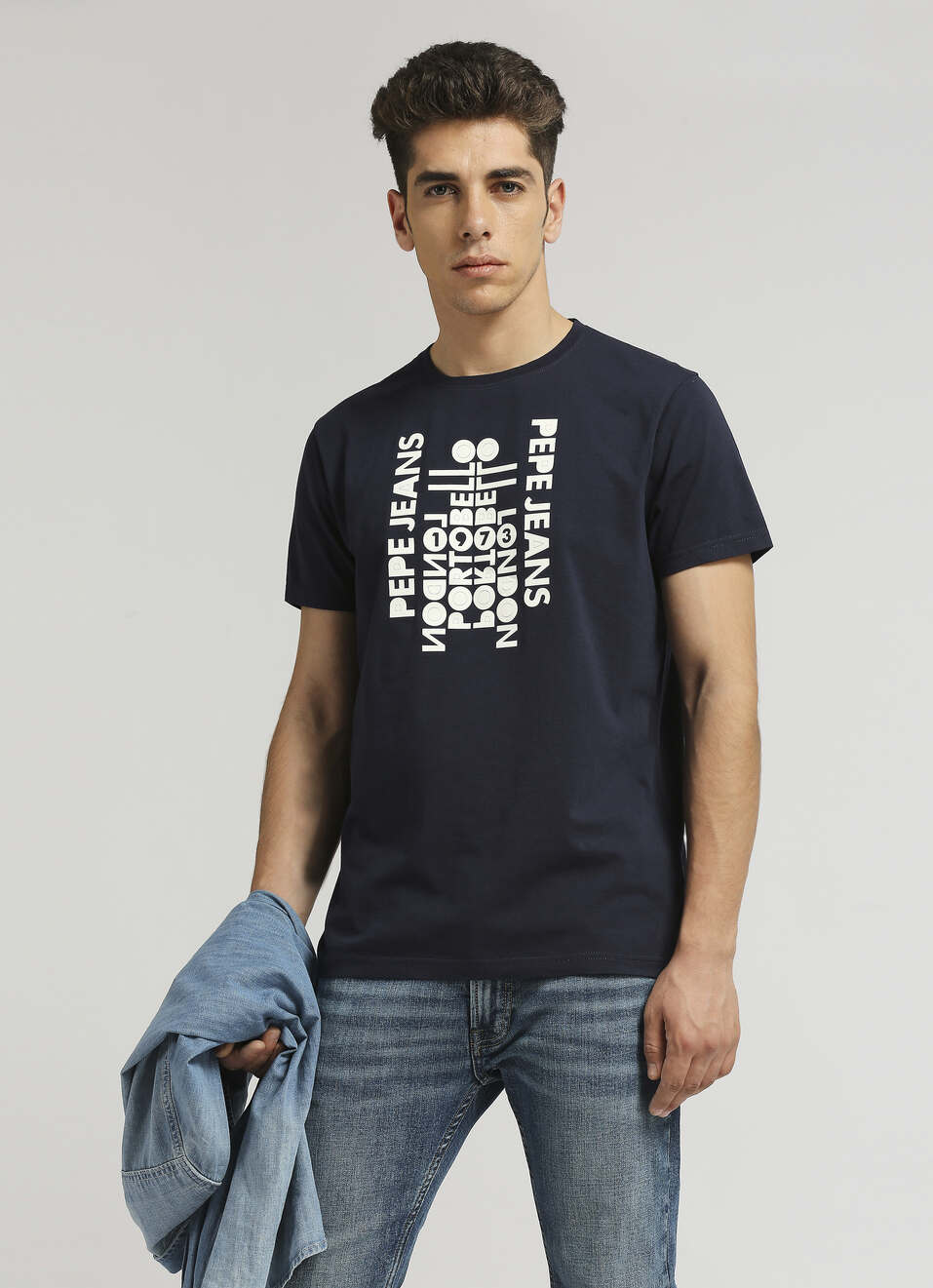 Navy Sheet Transfer Print Short Sleeve T-shirt, , large image number 0