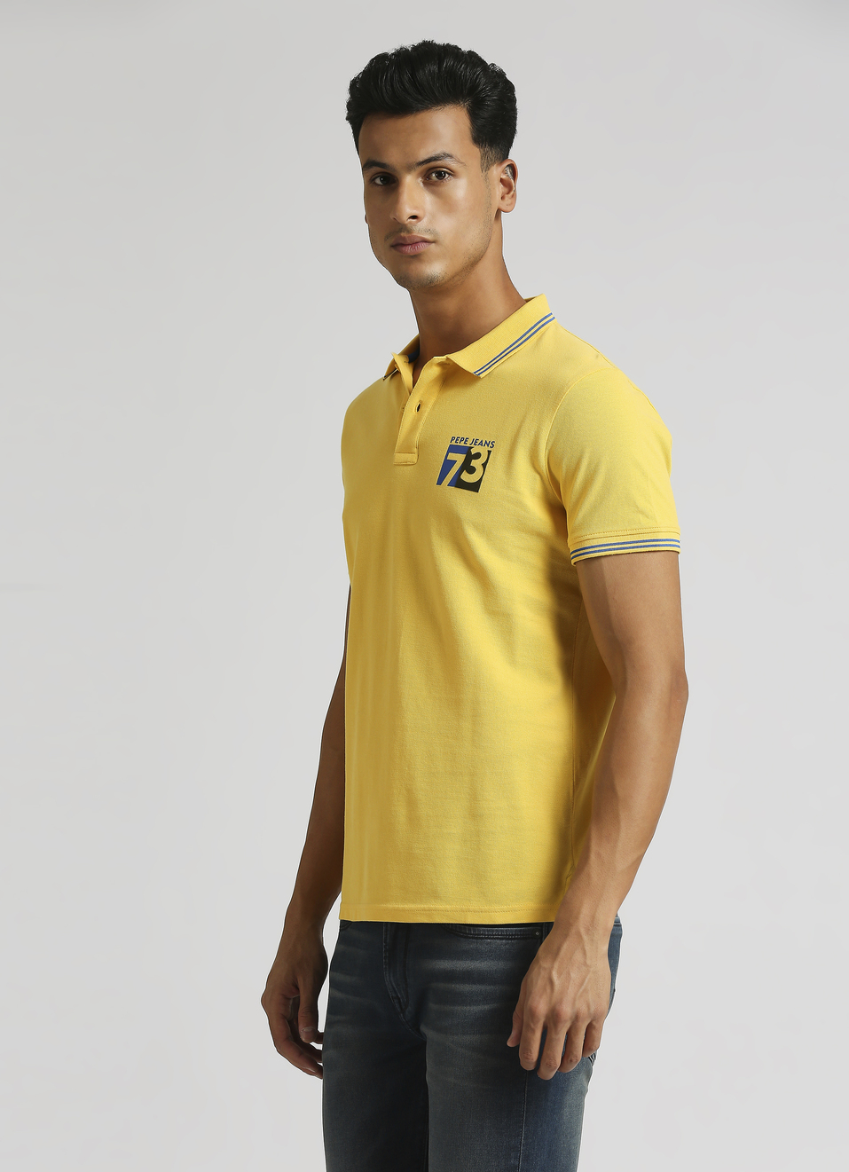 Gold Flock Print Contrast Tipping Detail Polo, , large image number 3