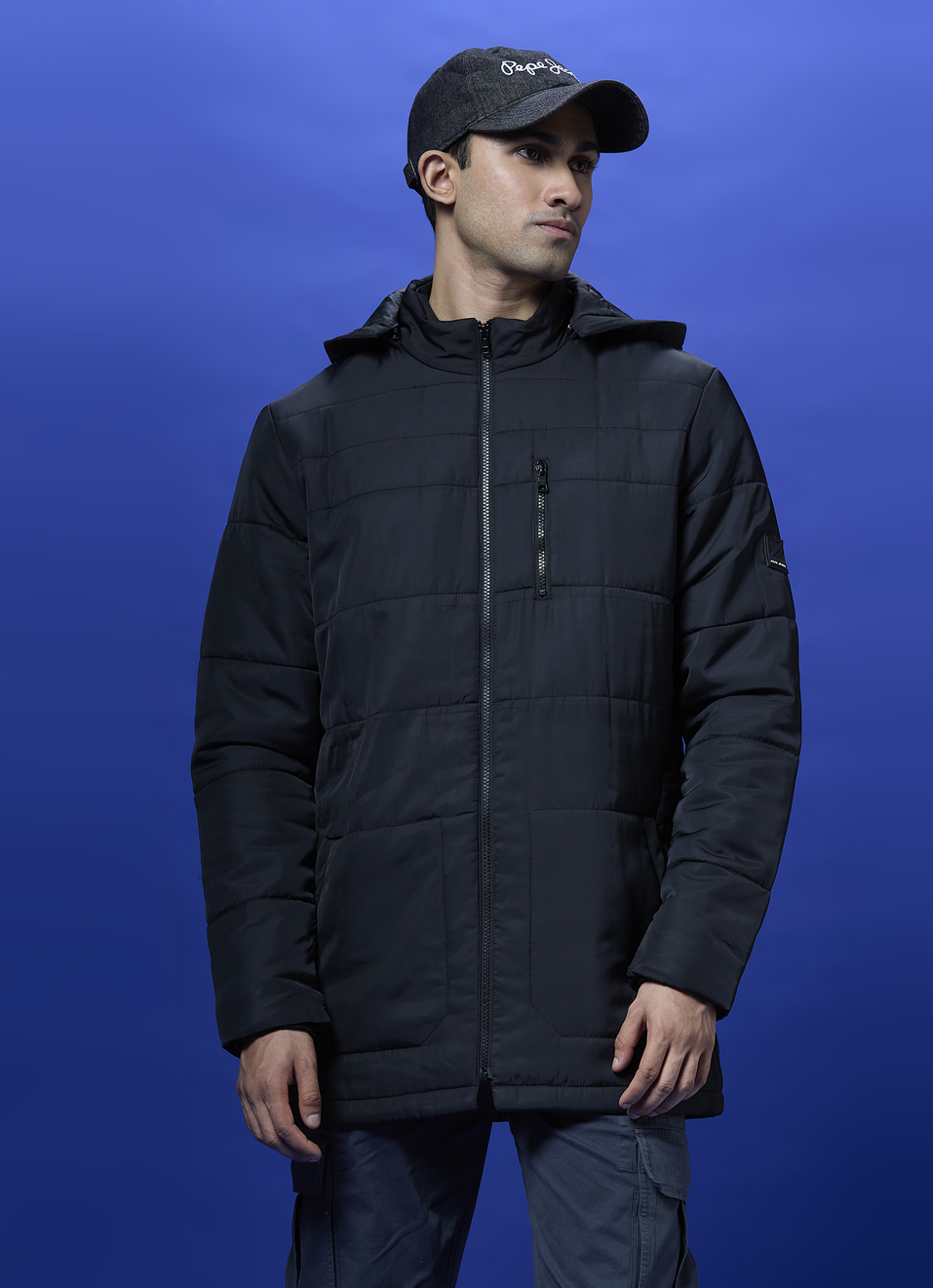Black Full Sleeve Hooded Parka, , large image number 1