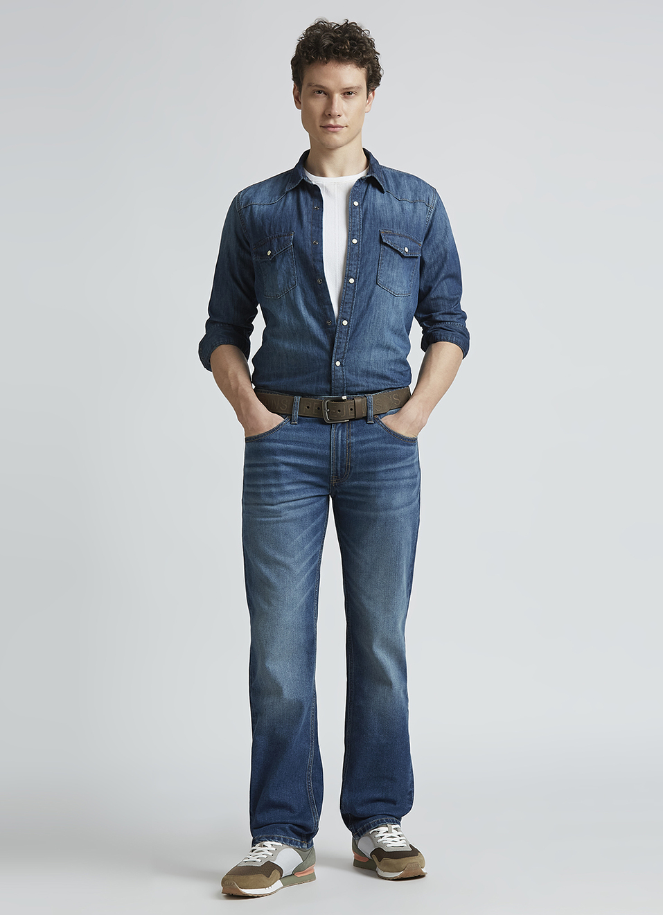 Holborne Blue Mid Rise Straight Jeans, , large image number 1